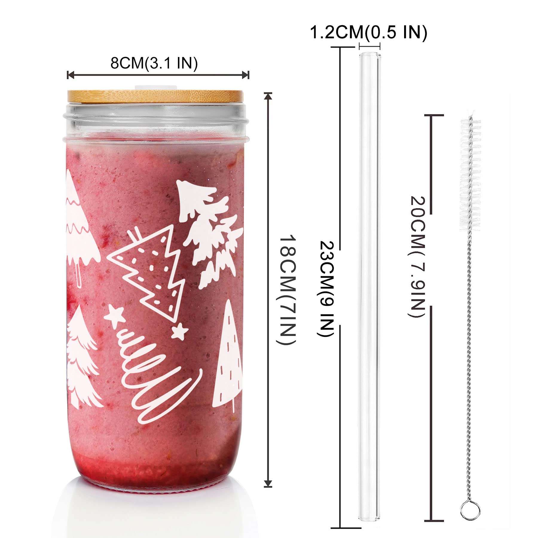 ANOTION Useful White Elephant Gifts for Adults Holiday 24oz Christmas Mugs Mason Jars Glass Cups with Lid and Straw Tumbler Drinking Glasses Coffee Cups Cookie Jar Glassware Gift for Women Men Mom 3