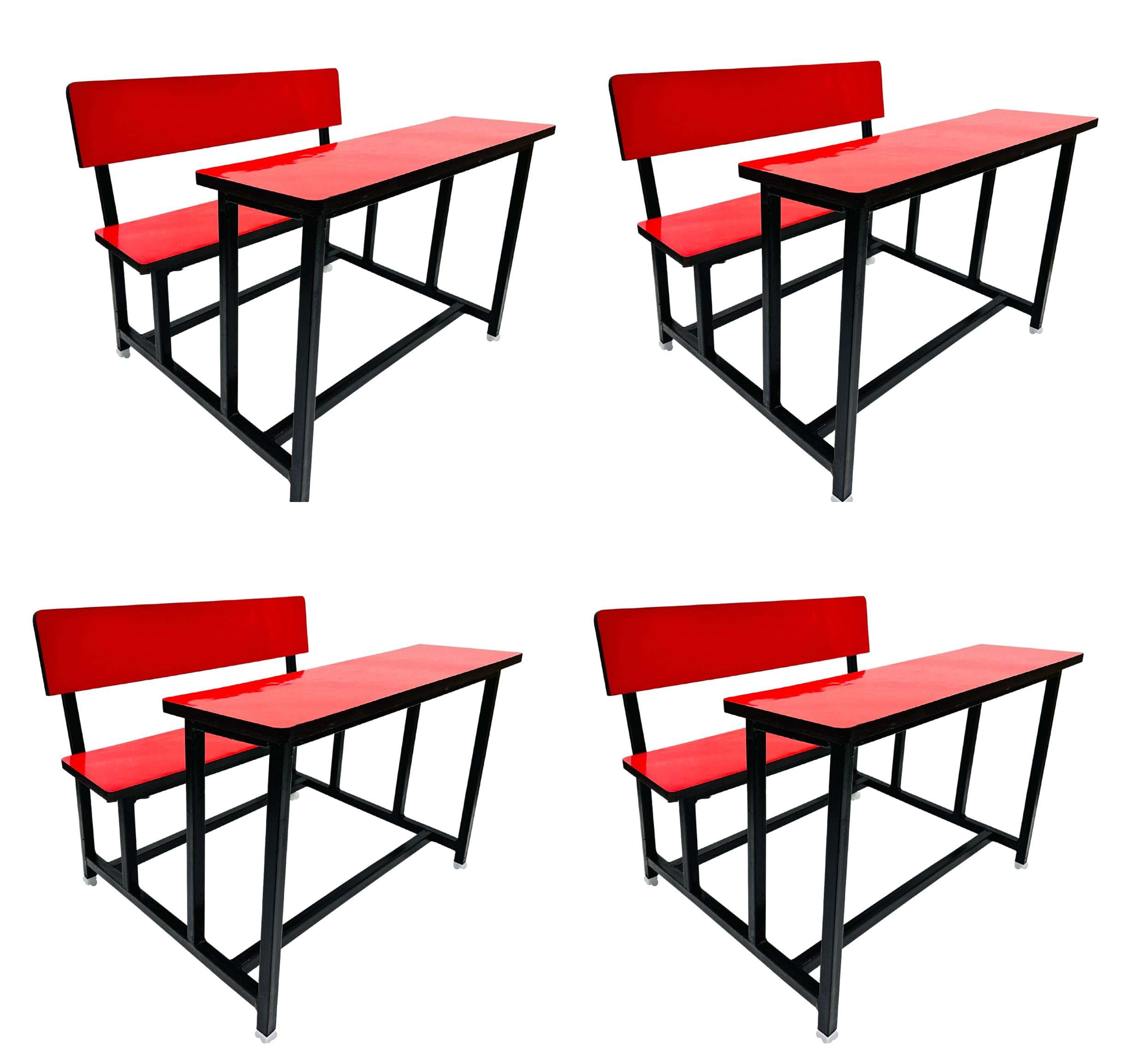 SCHOOL FURNITURE sturby School Duel Desk with Back Support for Two Students Heavy Duty Frame with ply Board red Color (4pc) 1