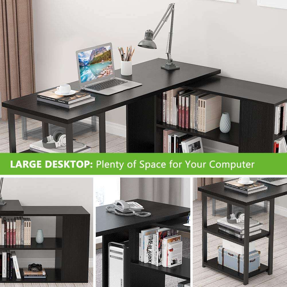 Tribesigns L-Shaped Computer Desk, Rotating Corner Computer Desk with Bookcase and File Cabinet, Reversible L Shaped Office Desk for Home Office (Black) 5