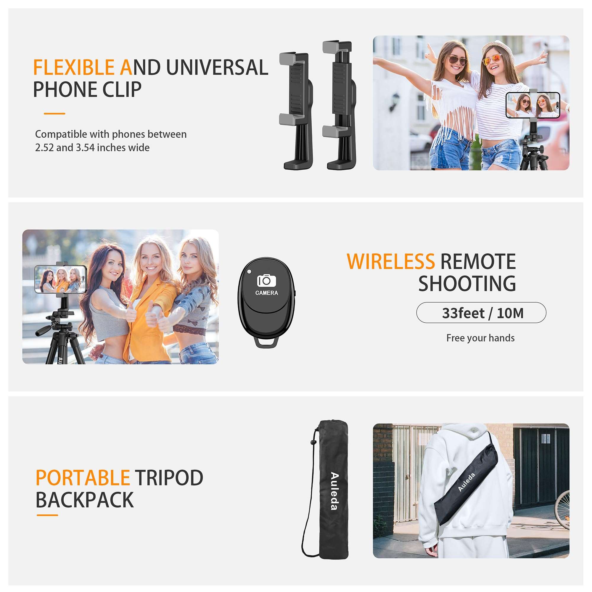 71″ Camera Tripod Aluminum Tall Tripod Stand Compatible with Canon Nikon with Wireless Remote Phone Holder and Bag Max Load 6.6 LB 6