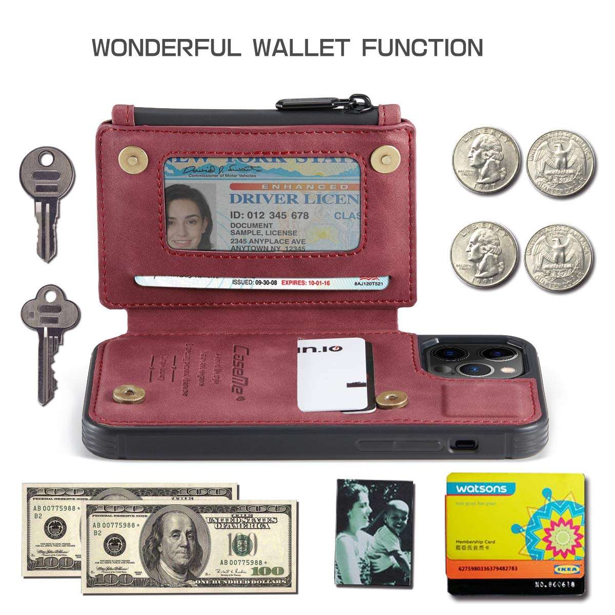 SWP Case for iPhone 12 Pro Max 5G, Wallet Case w/ 3 Card Slots [RFID Blocking] [1 Money Pocket], Credit Card Holder Cases w/Wristlet Zipper Wallet for iPhone 12 Pro Max 6.7 inch 2020 (red) 6