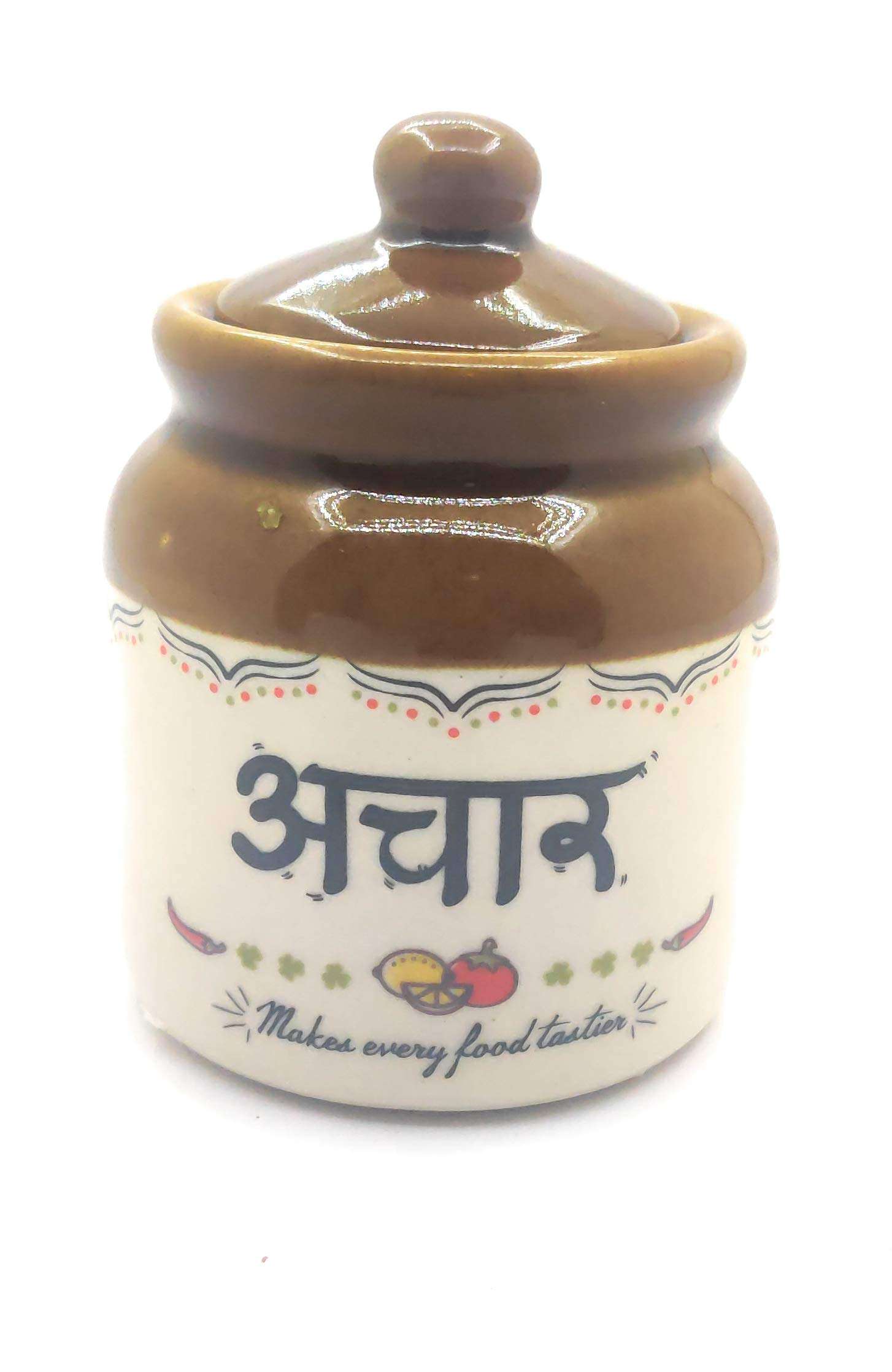 Ek Do Dhai Classic Pickle Achar Love Ceramics Jar with Lid, Big Food Storge Canister Porcelain Dry Food Container Round White Kitchen Countertop Pantry for Store Chutney Martbaan Stoneware 1 Piece 4