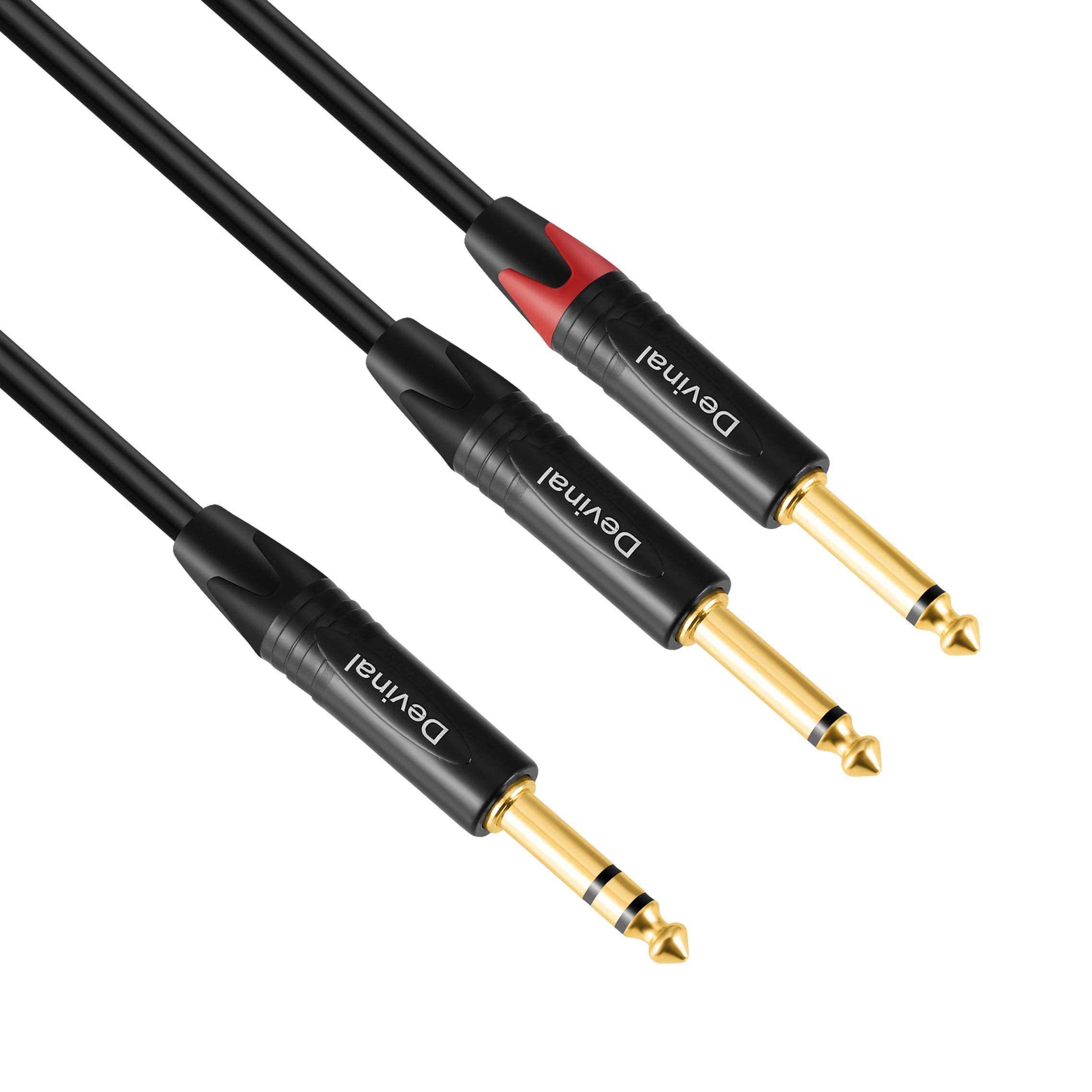 Devinal 1/4 to Dual 1/4 Y-Splitter Cable, 6.35mm TRS to Dual 6.35mm TS Insert Cable Cord, Quarter inch Stereo to 2 Quarter inch Mono Send and Return Patch Cord 10 Feet 1