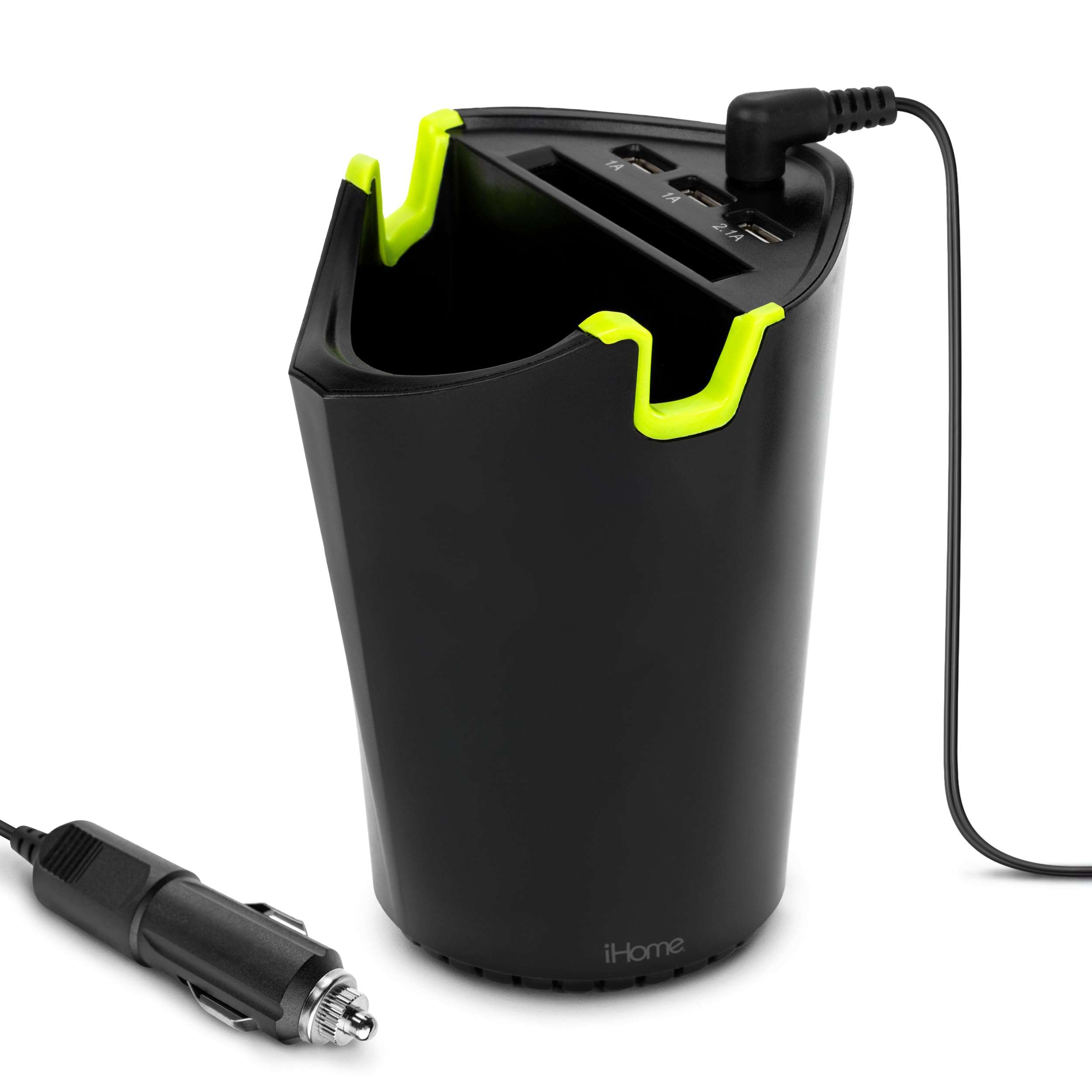 iHome 3 Port Cup Holder Charger, Rapid Charge 2.1A Port, Extra Storage, Universal Fit 1