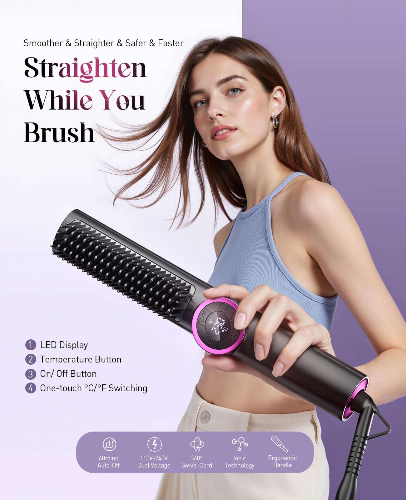 Hair Straightening with LED Display & Dual Voltage, Deep Black 3