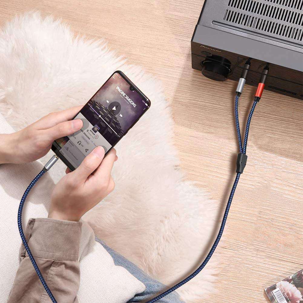 Uperatre 3.5mm 1/8" TRS to Dual 6.35mm 1/4" TS Mono Stereo Y-Cable Splitter Cord Compatible for Computer Sound Cards, CD Players, Multimedia Speakers and Home Stereo Systems (0.3M)(1ft) 3