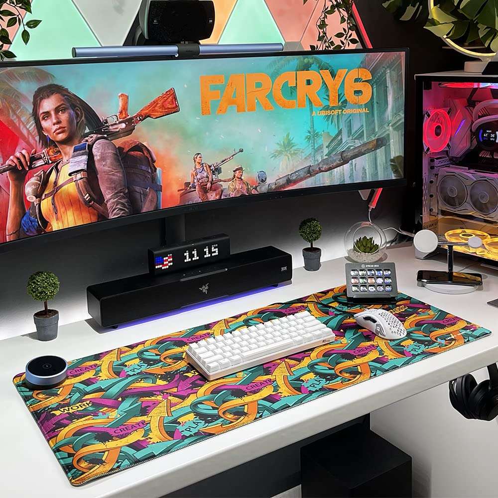 CREATE WORK PLAY Gaming Desk Mat – Outstanding Design, Better Mouse Accuracy and More Comfort – Neon Collection Desk Mats for Gaming (Twisted Arrows) 4