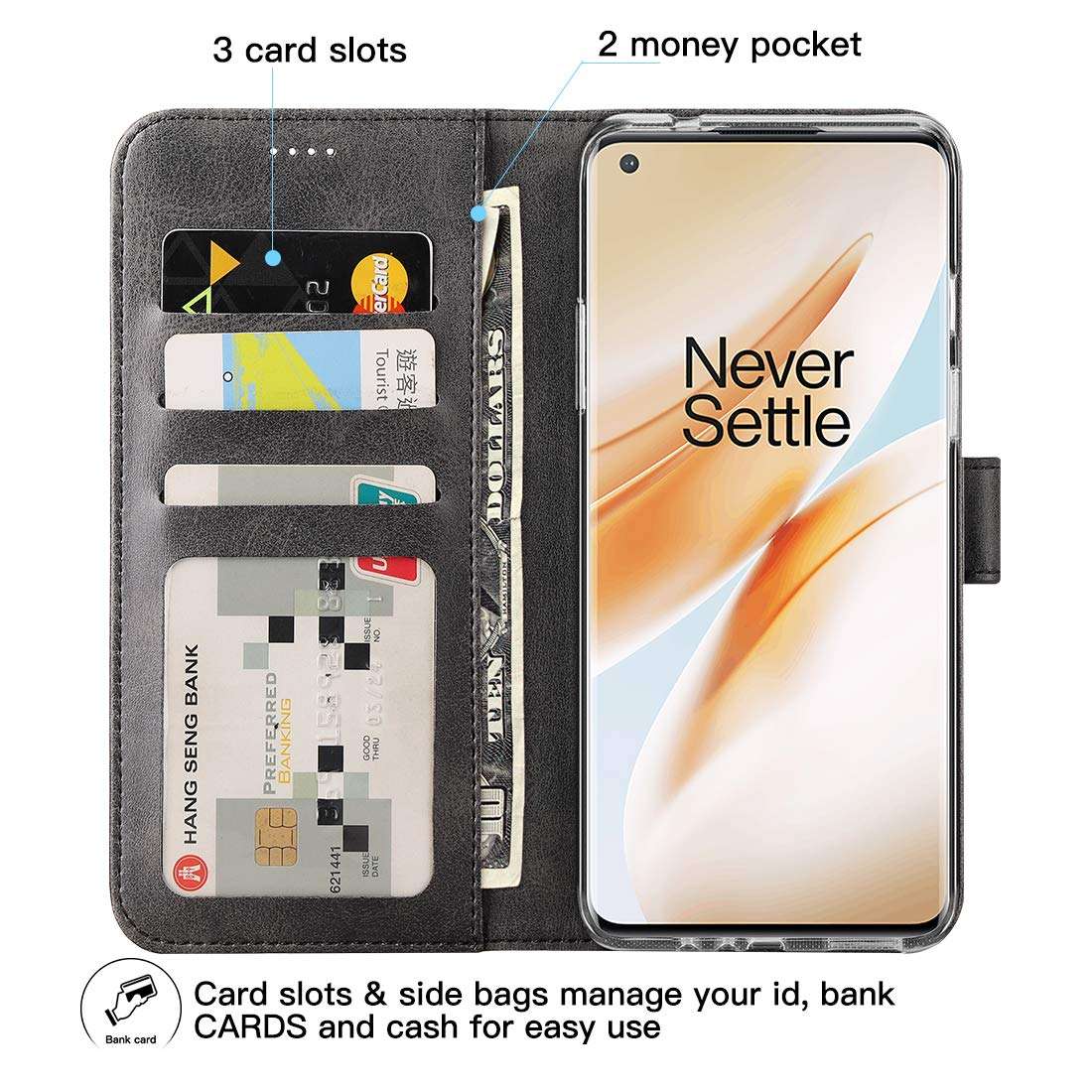 Redluckstar OnePlus 8 Pro Case, PU Leather Wallet Flip Cover [3 Card Slots 1 Money Pocket] [Magnetic Closure] [Stand] Shockproof Bumper Folio Phone Case for OnePlus 8 Pro 2020 (Black) 4