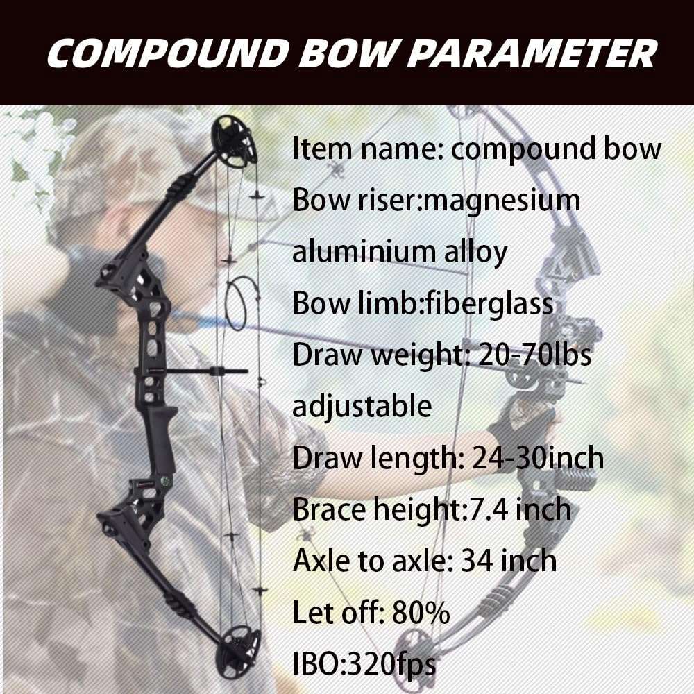 Bowfishing Compound Bow Kit with Bowfishing Reel Bowfishing Arrow, Complete Compound Bow Fishing Kit Right/Left Handed Draw Weight 20-70 LBS for Hunting Fishing (Black, RH) 3
