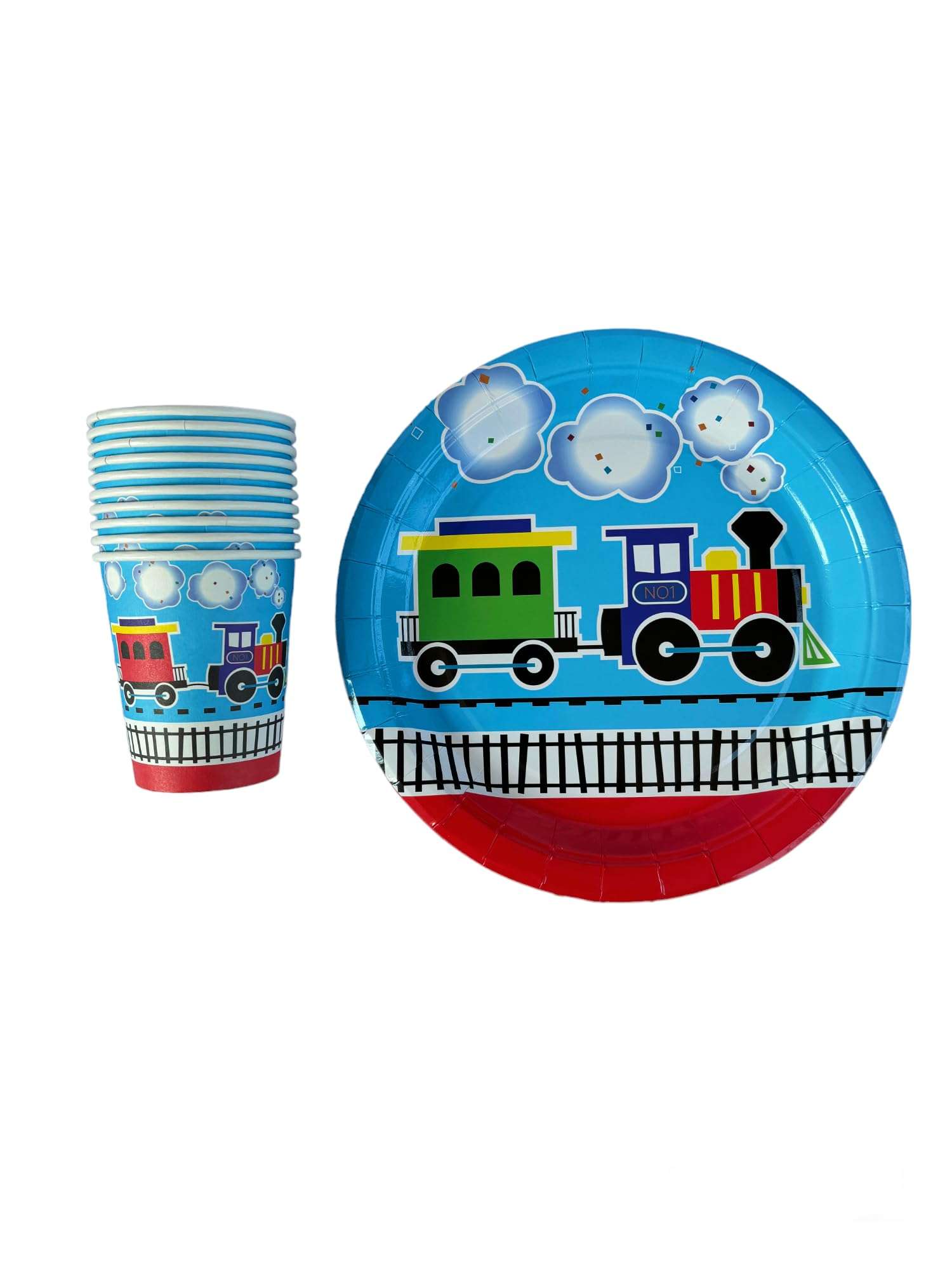 PartyMane Train Railway theme 10cups 10 Plates Paper Plates Butterfly theme Printed Fancy Cups and Plates 5