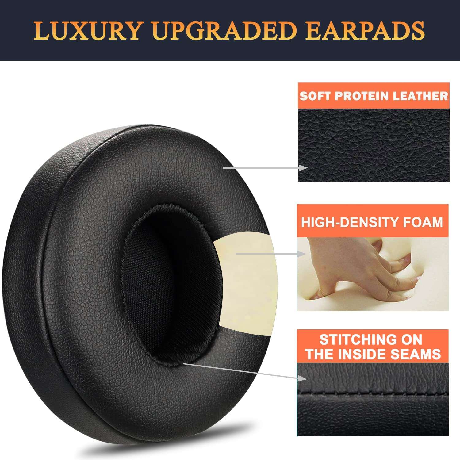 SoloWIT Earpads Cushions Replacement for Beats Solo 2 & Solo 3 Wireless On-Ear Headphones, Solo2 Solo3 Ear Pads with Soft Protein Leather, Added Thickness - (Black) 4
