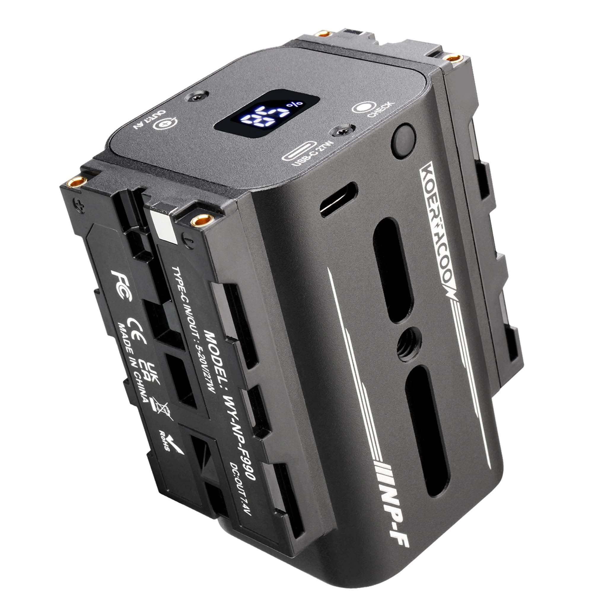 KOERTACOO Dual-Sided NP-F Battery (8700mAh), with DC 7.4V and Type-C Ports, LED Display, Replacement for Sony NP-F550/770/970 Battery, Suitable for LED Lights, Monitors, and Video Transmission. 1