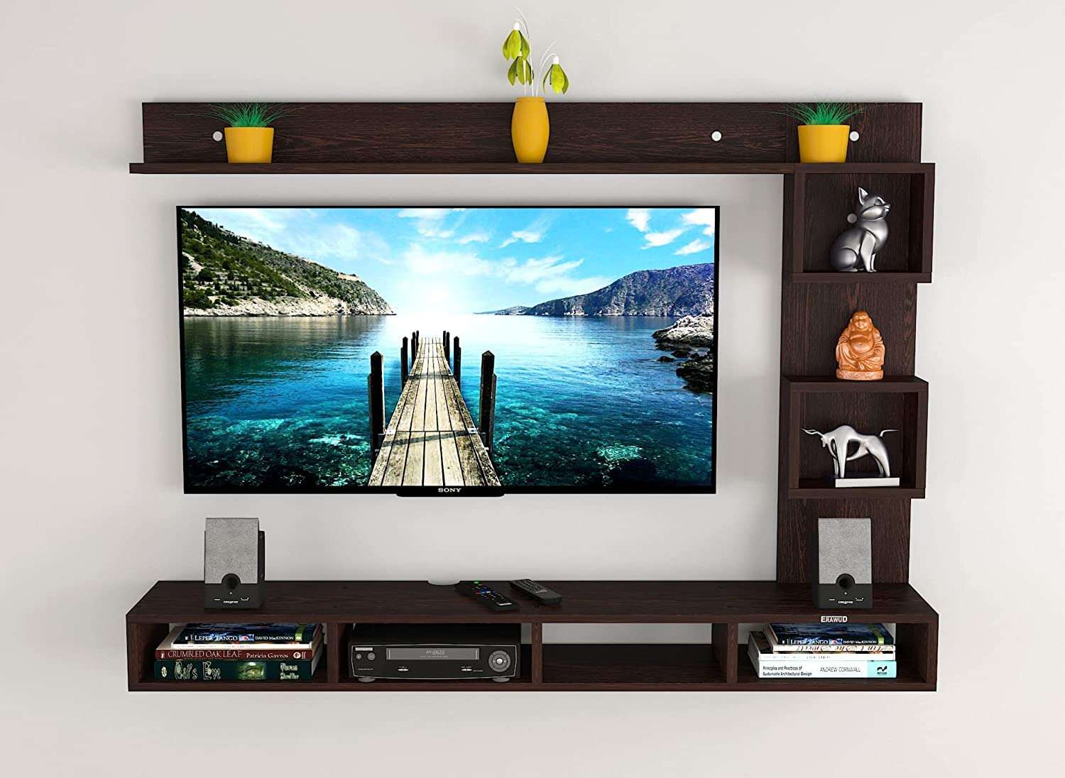 ERAWUD Maria Wall Mount TV Entertainment Unit/with Set Top Box Stand and Wall Shelf Display Rack Two Box for Living Room Wenge (Ideal for up to 55") Screen 1