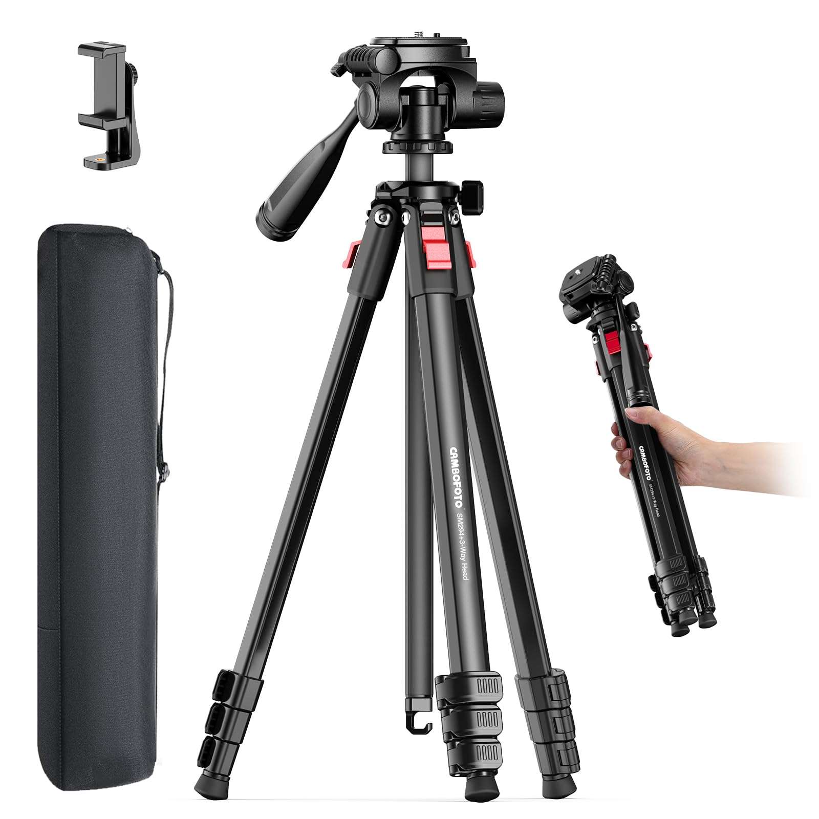 CAMBOFOTO 68" Lightweight Travel Camera Tripod Stand, Portable Aluminum DSLR/SLR Tripod and Carry Bag, for Photo, Video & Vlogging, Compatible with Canon/Nikon Camera