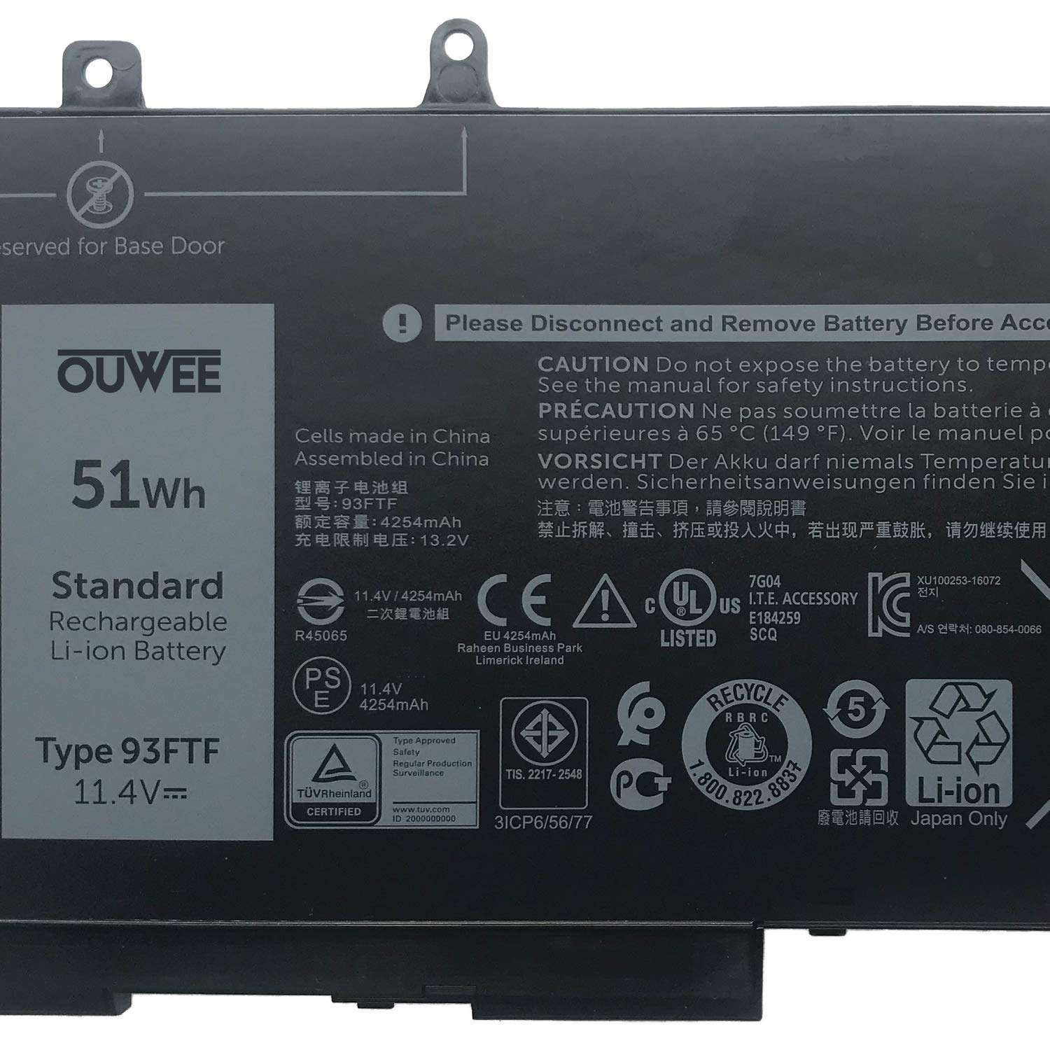 OUWEE 93FTF Laptop Battery Compatible with Dell Latitude 5280 5288 5290 5480 5580 5490 5590 5491 5591 5495 5488 Precision 3520 3530 Series 3DDDG 0D4CMT 083XPC 4YFVG 0DJWGP 11.4V 51W 4254mAh 3-Cell 2