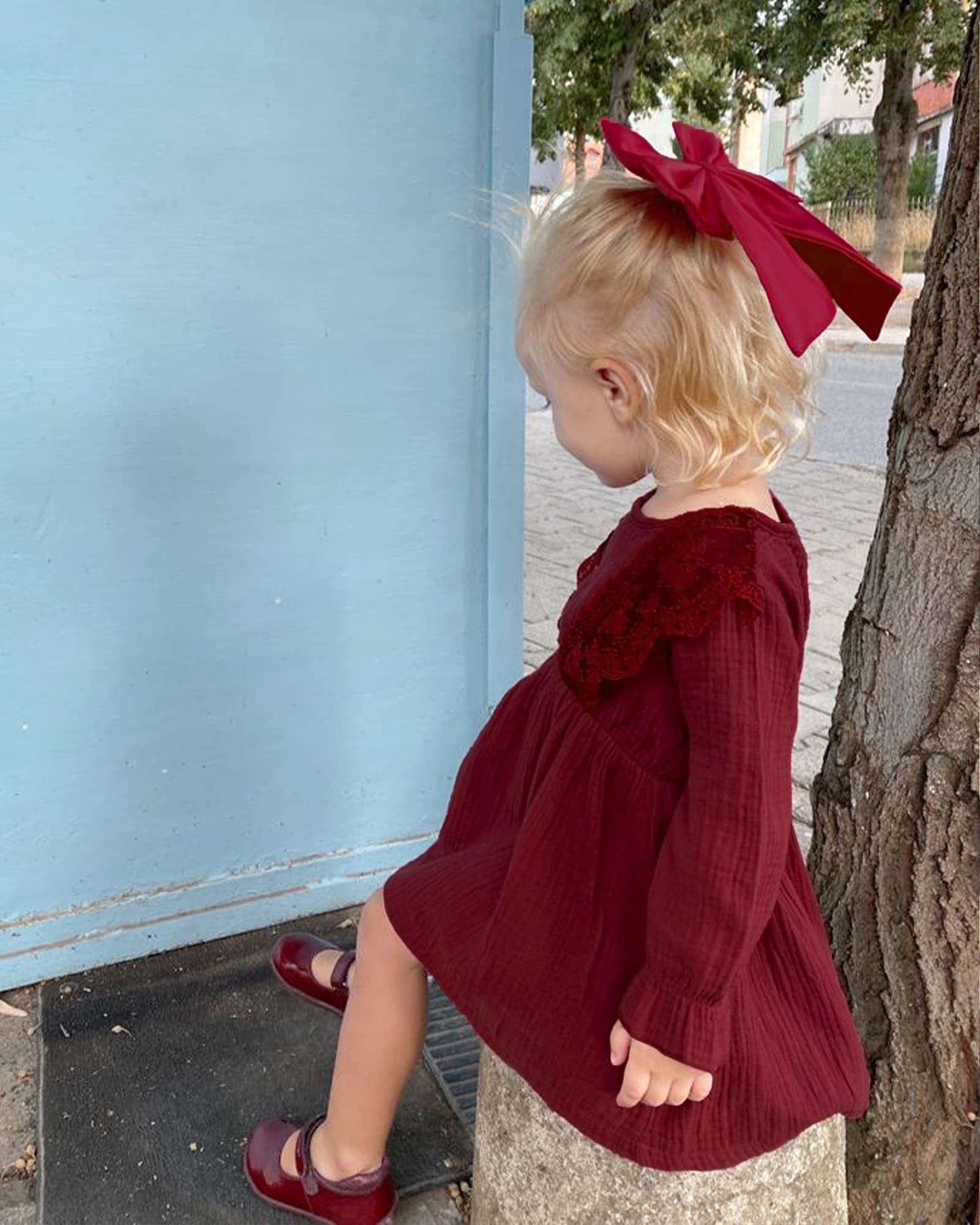 SANMIO Toddler Baby Girls Clothes Dresses Outfits Cute Ruffle Princess Party Tutu Bowknot Dress (3-4T, Wine Red-2) 4