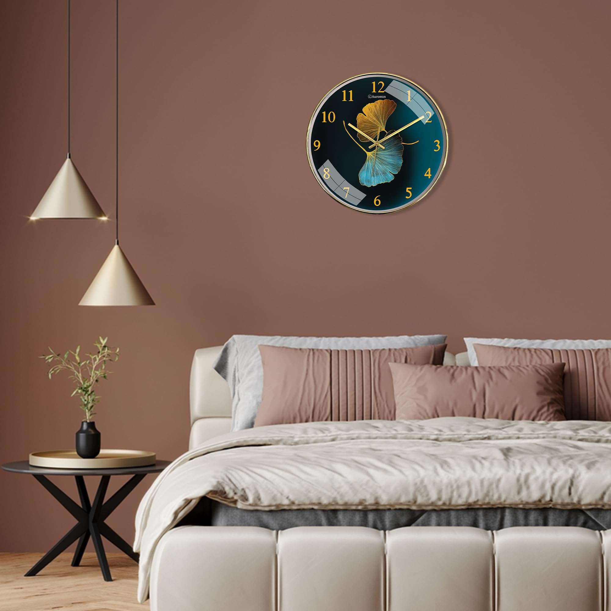Auromin Wall Clock for Hall | Silent Wall Clock for Living Room Stylish Latest | Modern Designer Fancy Unique Wall Watch for Bedroom, Office (Gold-Leaf) 6