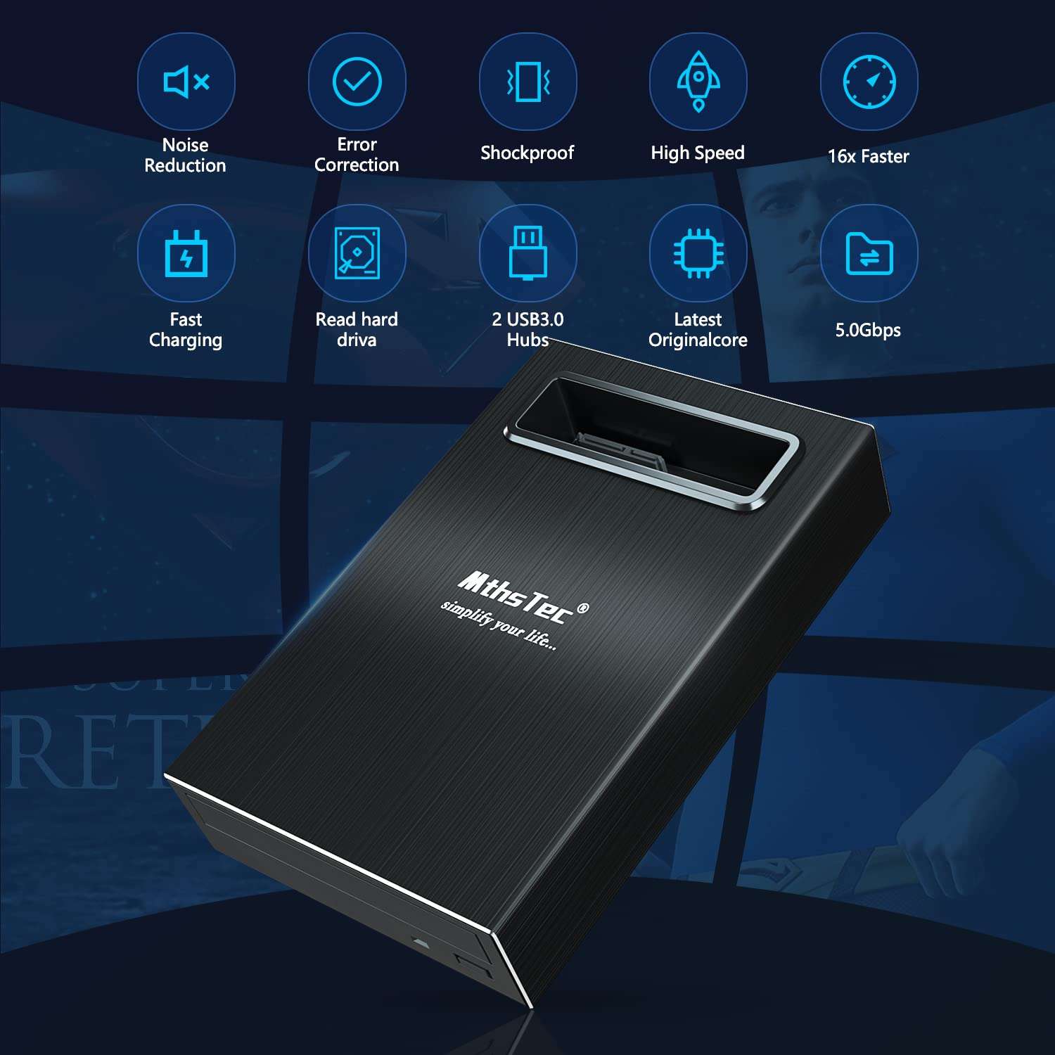 MthsTec 4 in 1 External Blu-ray Drive, 16X USB 3.0 and Type-C Powerful Desktop External Bluray Drive Burner DVD Burner Optical Drive Charger HDD Enclosure USB HUB for Mac/PC 3