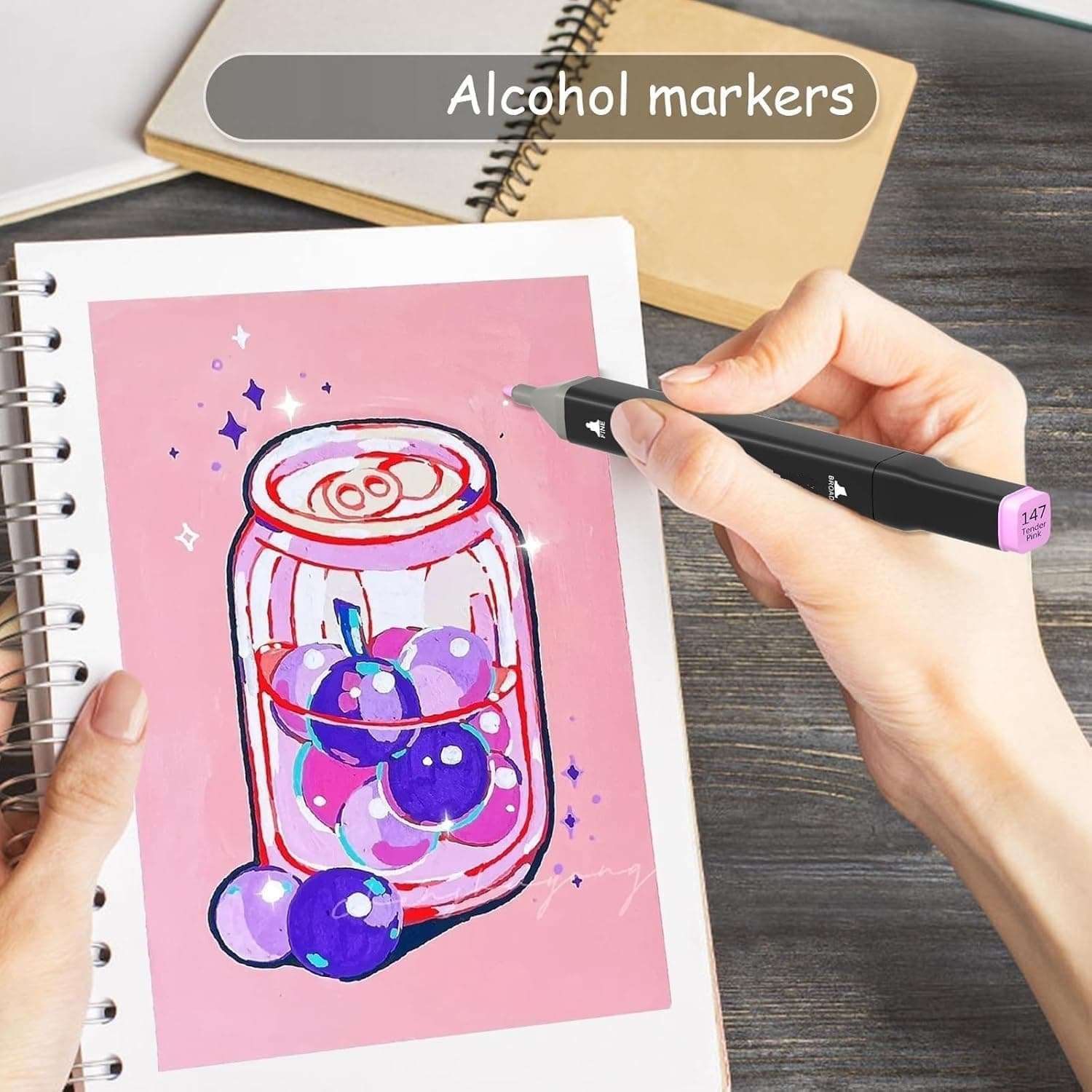 Corslet 49 Pc Stationery Items - 48 Pcs Dual Tip Alcohol Markers Pens Set and 1 Pc Drawing Notebook Marker Pad Brush Pen Sketch Pens for Painting Sketching Calligraphy Drawing Marker Pen - Multicolor 5