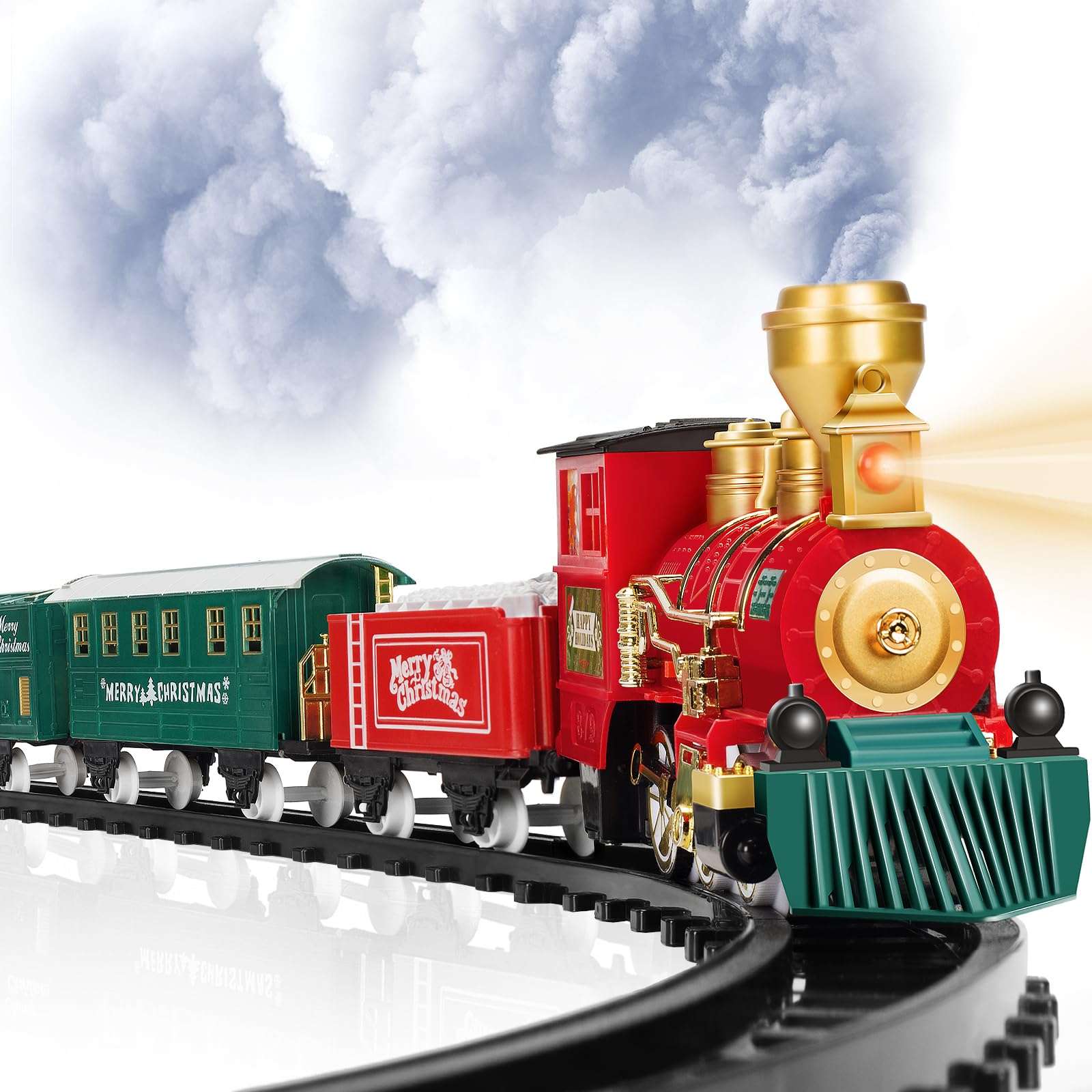 OleFun Train Set - Christmas - Train Toys for Boys Girls & Sound, Railway Kits, Toy Train w/Steam Locomotive Engine, Cargo Cars & Tracks, for 3 4 5 6 7 8+ Year Old Kids 1