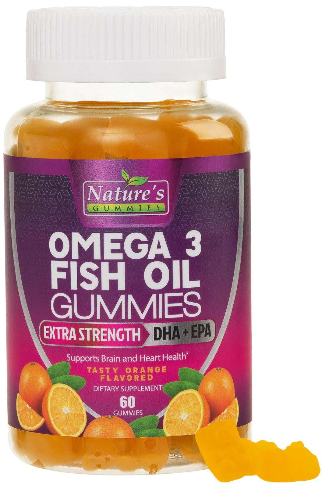 Omega 3 Fish Oil Gummies, Heart Healthy Omega 3 Gummy Supplement with High Absorption DHA & EPA, Extra Strength Joint & Brain Support, Delicious Orange Flavor Fish Oil Nature's Vitamin - 60 Gummies 1