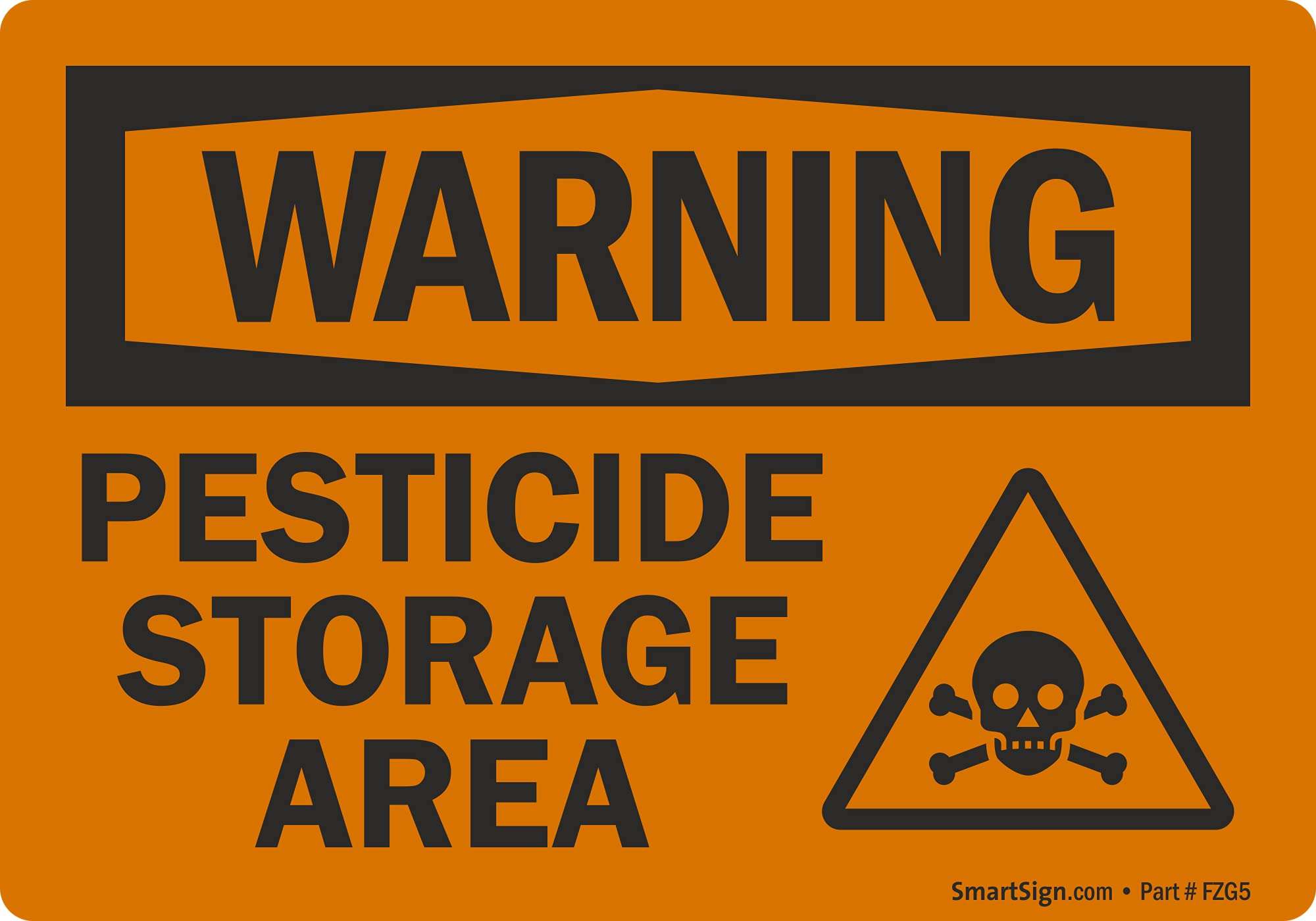 SmartSign 3.5 x 5 inch “Warning - Pesticide Storage Area” OSHA Label with Graphic, 3 mil Laminated Adhesive Polyester, Orange and Black 1
