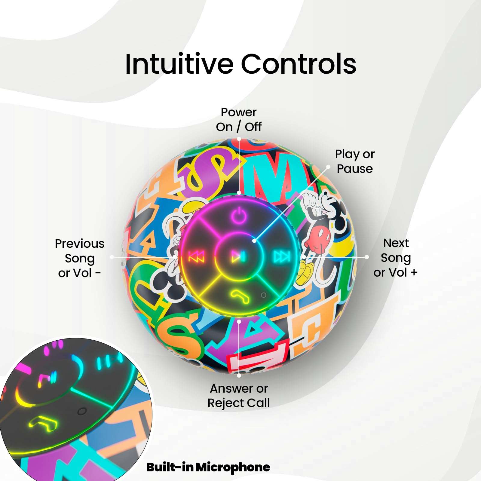 Disney Mickey Mouse and Friends LED Bluetooth Shower Speaker - Splashproof Speaker with Touch Controls + 5 HR Playtime - Mickey Mouse Gifts for Women, Men, Kids, Teens and More (Mickey Block Name) 4