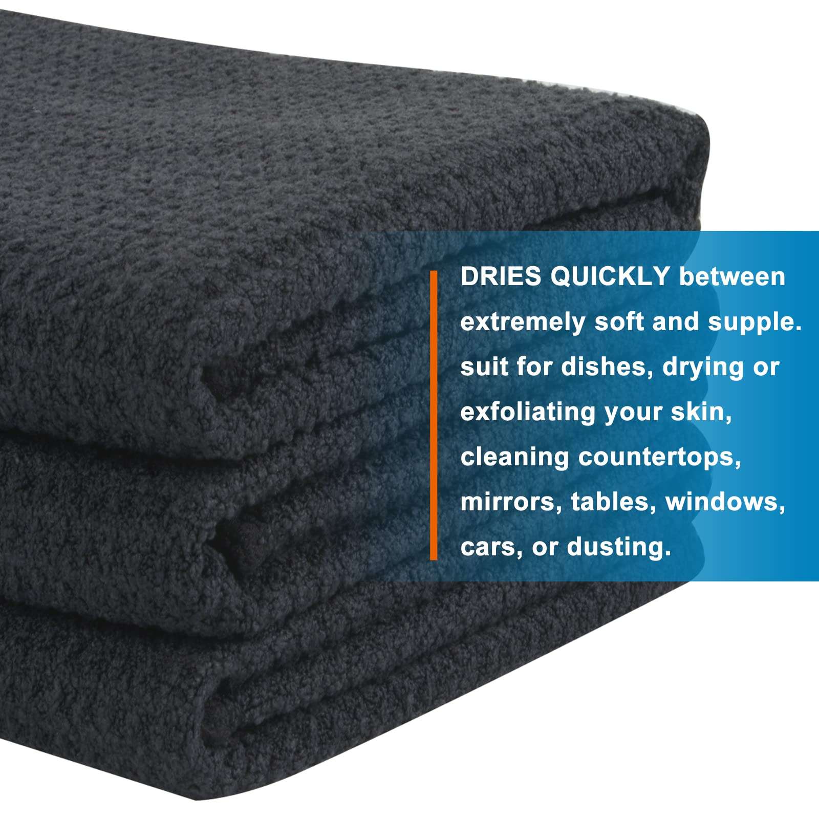 VIVOTE Microfiber Kitchen Drying Towels Dish Towels Waffle Weave Tea Towels Super Soft and Absorbent 3PackBlack 16 x 22 Inch 6