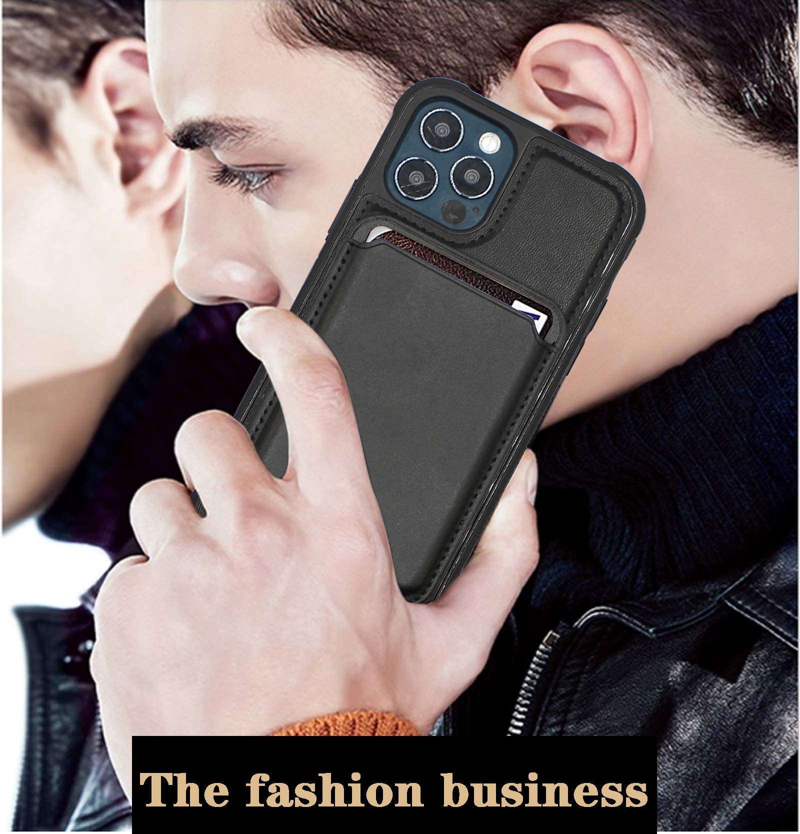 Compatible with Apple Leather case with MagSafe Holder Card Holder (for iPhone 12pro max) Shockproof Back Cover, Shockproof Mobile Phone case Protection, Compatible with Magnetic Charger (Black) 6