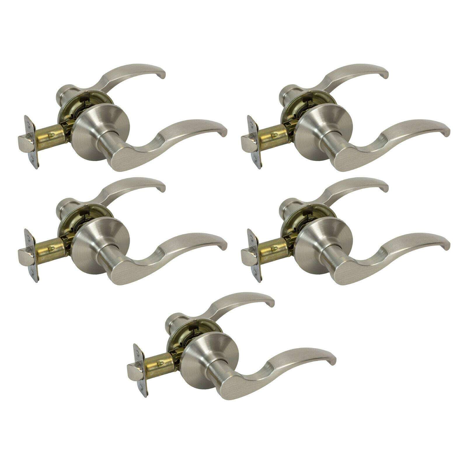 5 Pcs Hall and Closet Passage Scroll Wave Door Lever Handle, Satin Nickel BA114 1