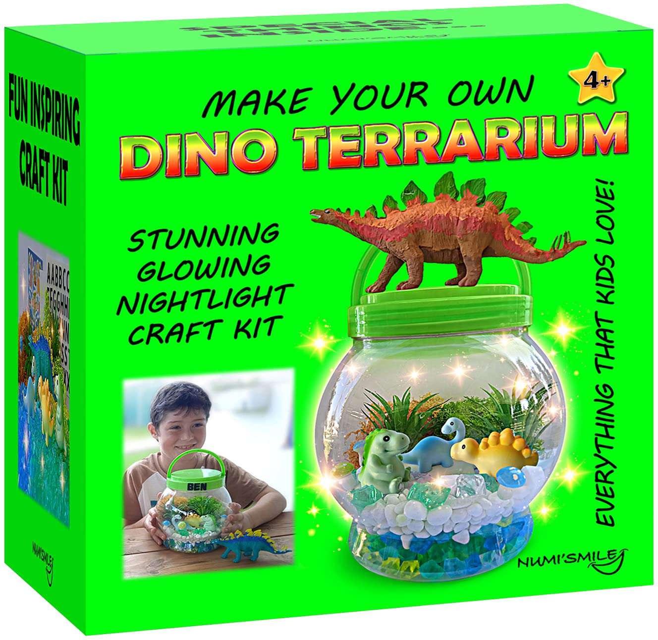 Make Your Own Light-Up Dinosaur Terrarium Kit for Kids and DIY Dinosaur Painting Kit, Gifts for Kids Boys and Girls Ages 4 5 6 7 8 9 10 Years and Up, Dinosaur Toys Arts and Crafts Night Light Project 1
