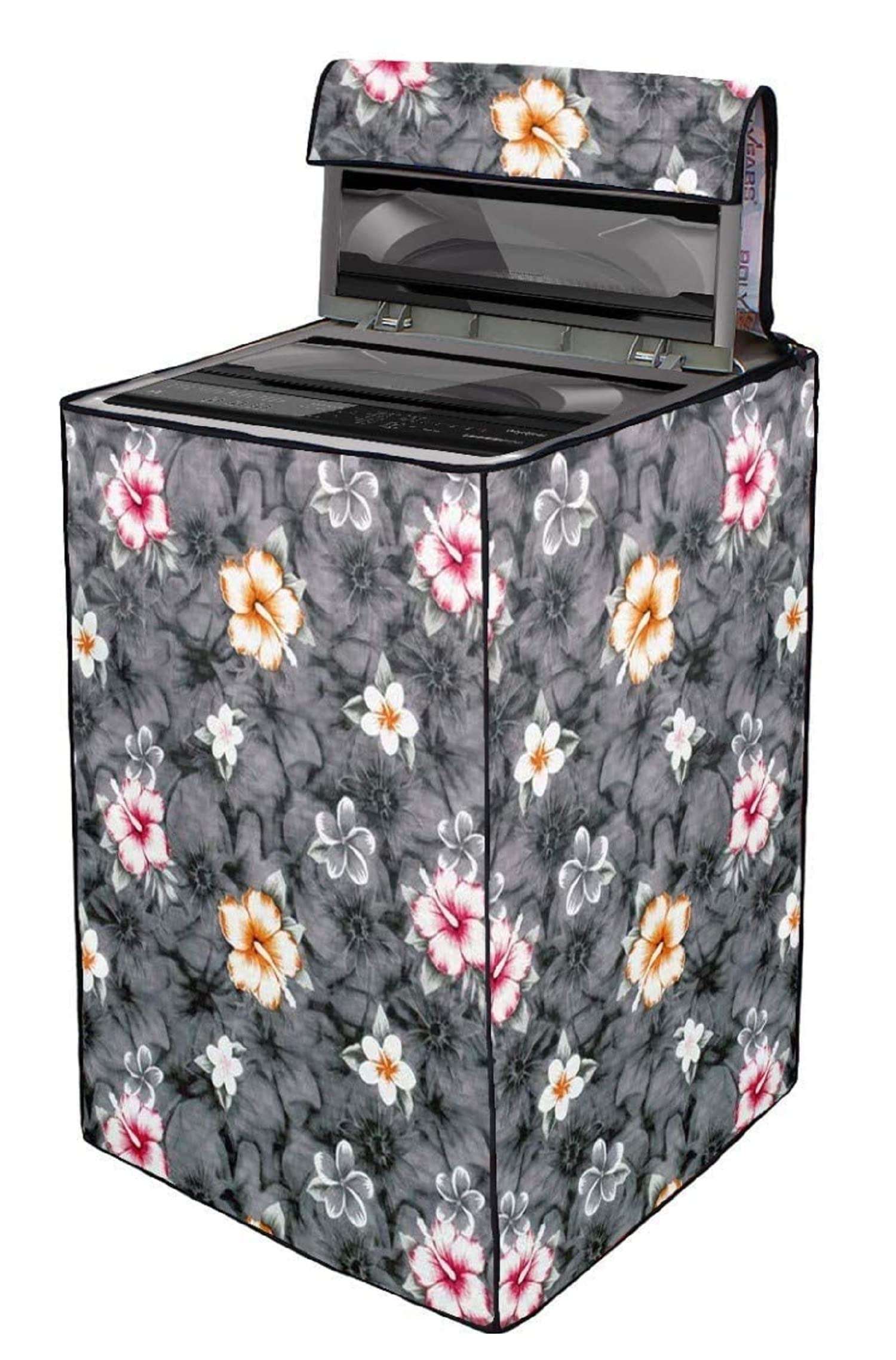 Anush Marino Waterproof & Dustproof PVC Top Loading Full Zip Clouser Washing Machine Cover for LG-8KG-T80SPSF2Z Fully-Automatic Washing Machine with Attractive Digital Prints (Grey Flower) 4
