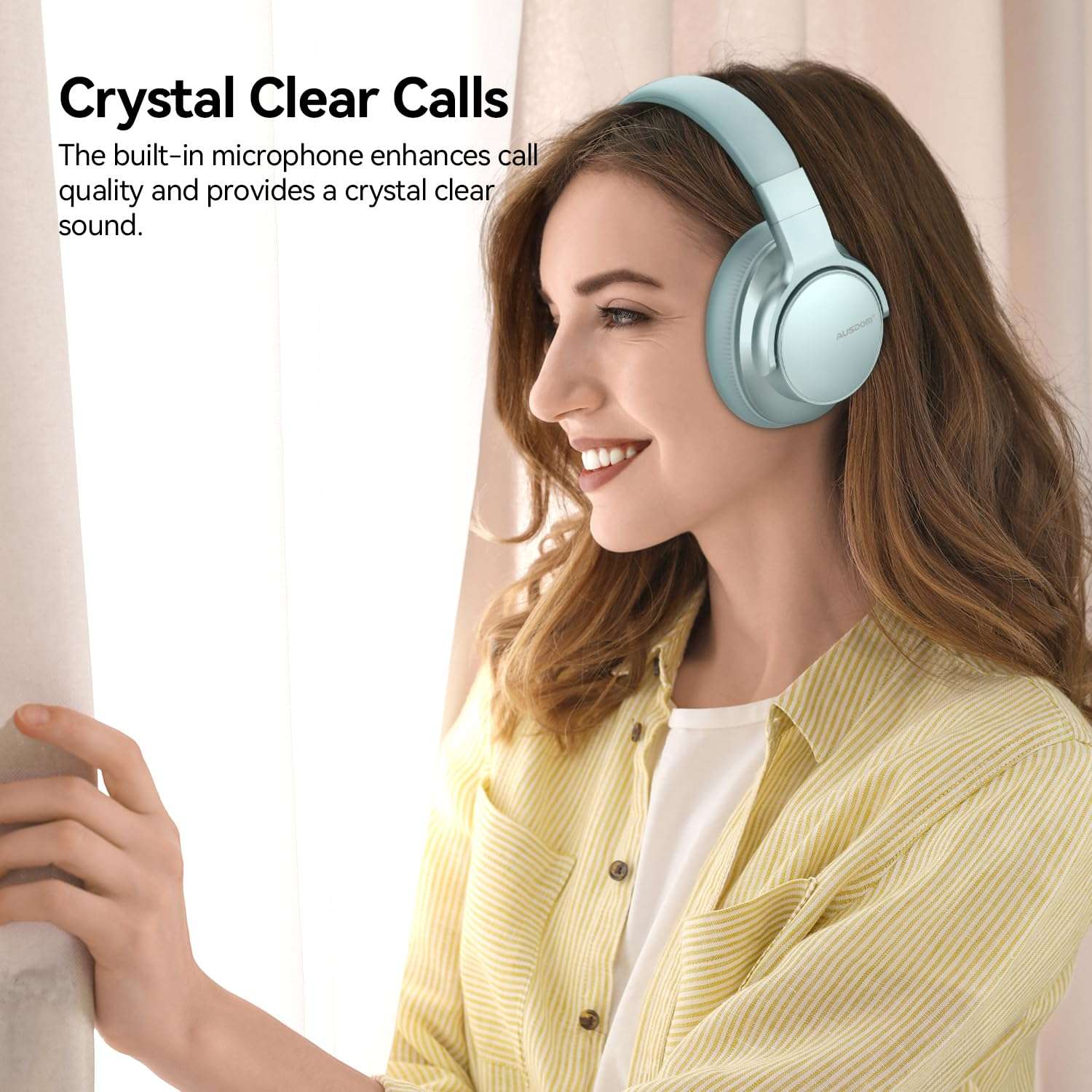 AUSDOM Wireless Noise Cancelling Headphones Bluetooth, E7 Over-Ear ANC Headphones with Microphone, 50Hrs Playtime, Hi-Fi Stereo Sound, USB C Charge, Comfortable Earpads for Travel Work, Mint Green 4