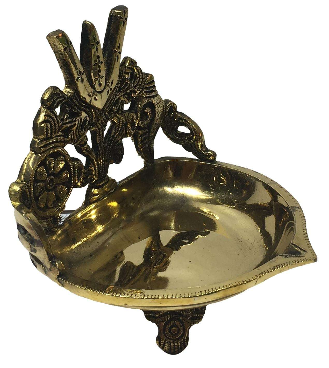 Brass Designer Thiruman Kappu/Thirunamam Conch and Chakra Jolly Lamp Grill Diya 5
