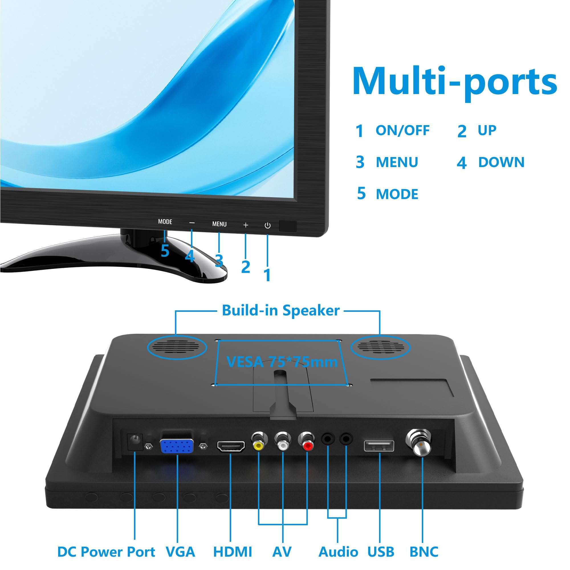 Wstirhy 9.7 Inch Small Monitor 1024x768 Portable Monitor 4:3 Screen Display with HDMI VGA AV BNC USB Port, 60Hz, VESA, Built-in Speaker, Remote Control for PC Computer Laptop RasPi 6