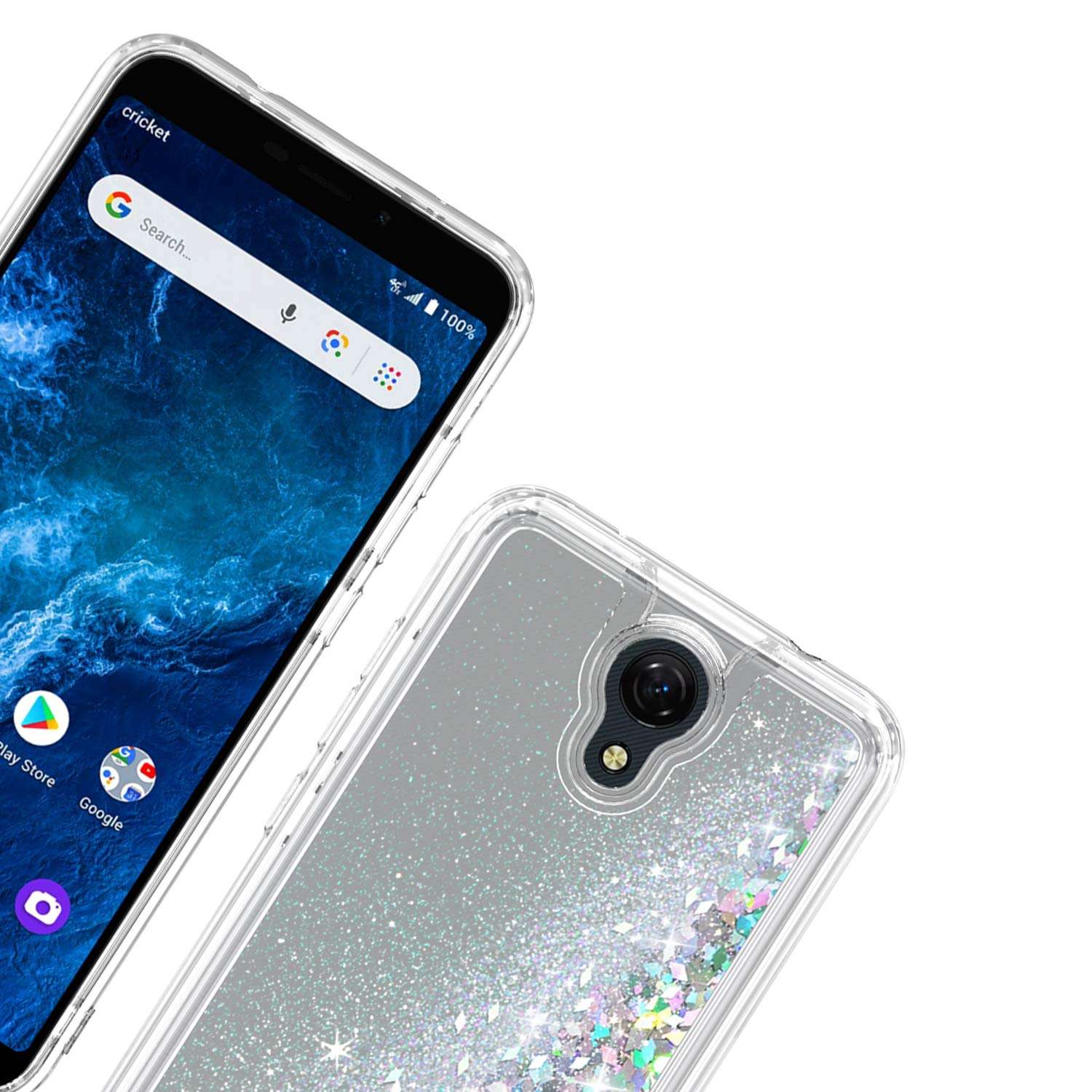 UNC Pro Cell Phone Case for Cricket Icon 2 Version (2020 Released), Quicksand Glitter TPU Liquid Flowing Sparkle Hybrid Case Shockproof Bumper Cover, Silver 4