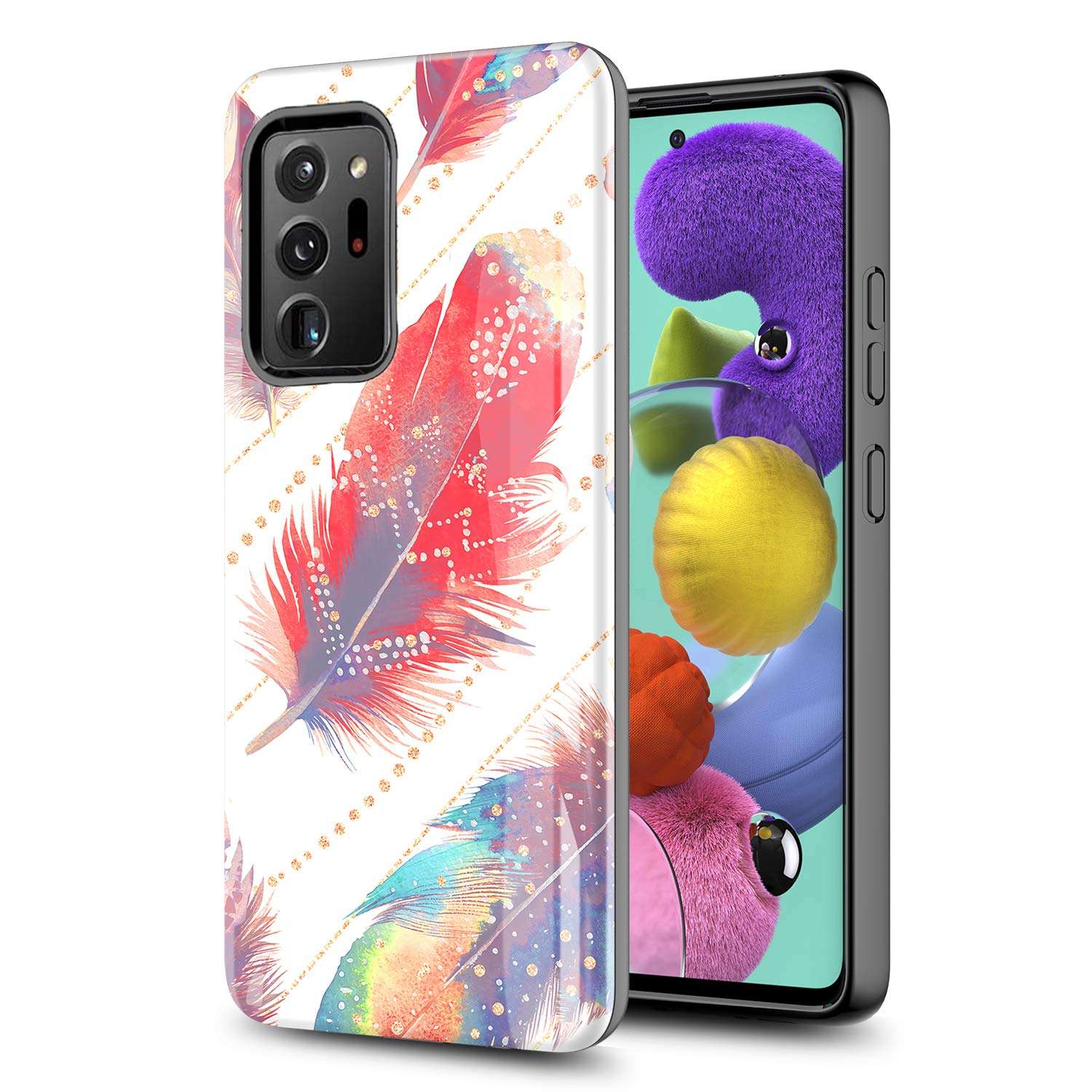 GORGCASE Samsung Galaxy Note 20 Ultra Case (5G) (6.9") - Slim Graphic Design Premium Heavy Duty [Impact Resistant] Defender Shockproof Dual Layer Protective Cover for Women Girl Red White Feather 1