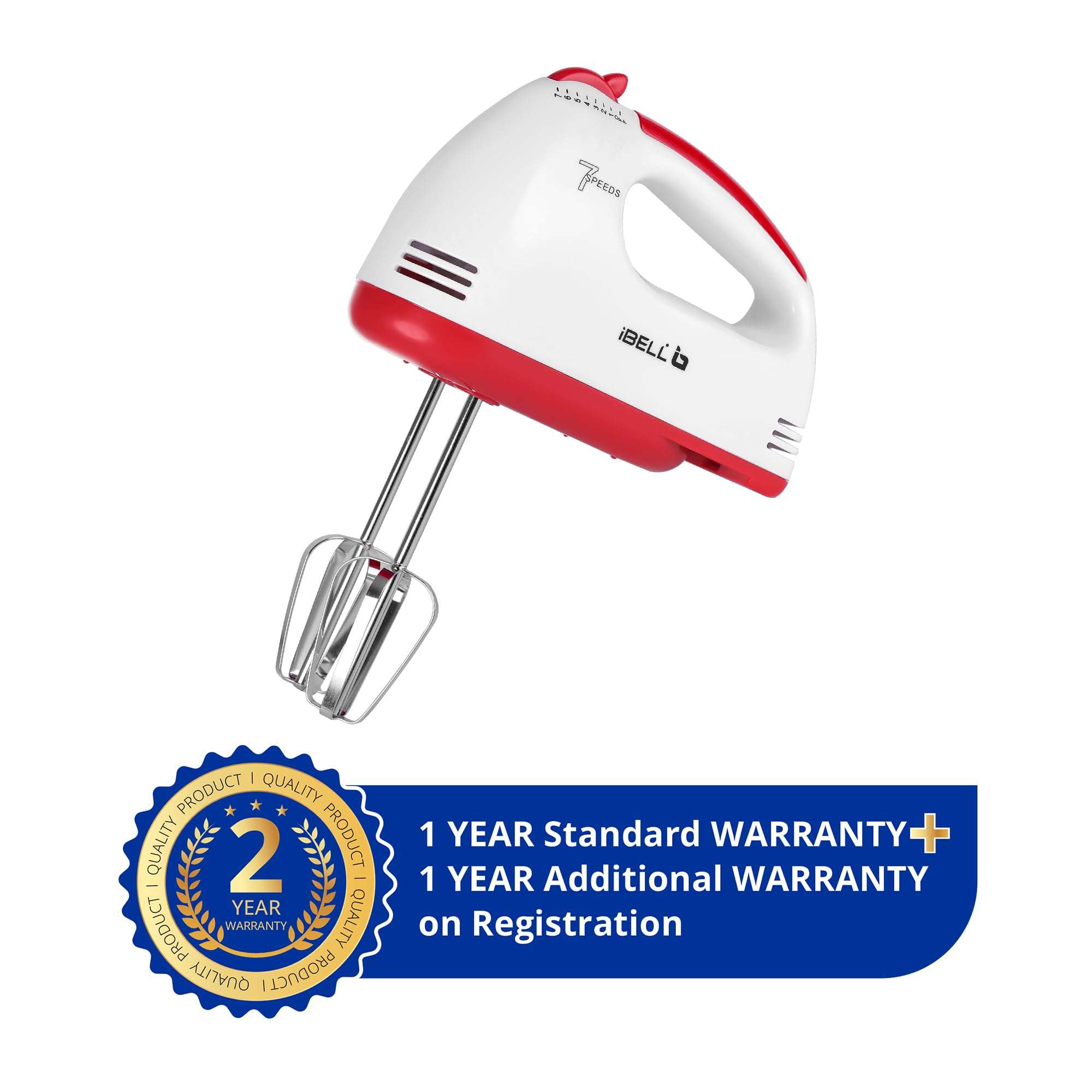 iBELL WHISK280 Hand Mixer, 280W, 7 Speed Control Plus Turbo, Beater/Blender/Electric Cream Maker for Cakes, stainless, Dough Hooks (White) 3