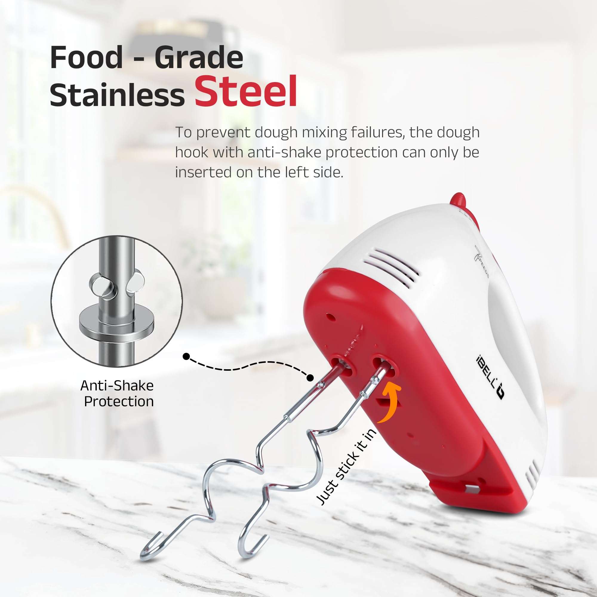 iBELL WHISK280 Hand Mixer, 280W, 7 Speed Control Plus Turbo, Beater/Blender/Electric Cream Maker for Cakes, stainless, Dough Hooks (White) 6