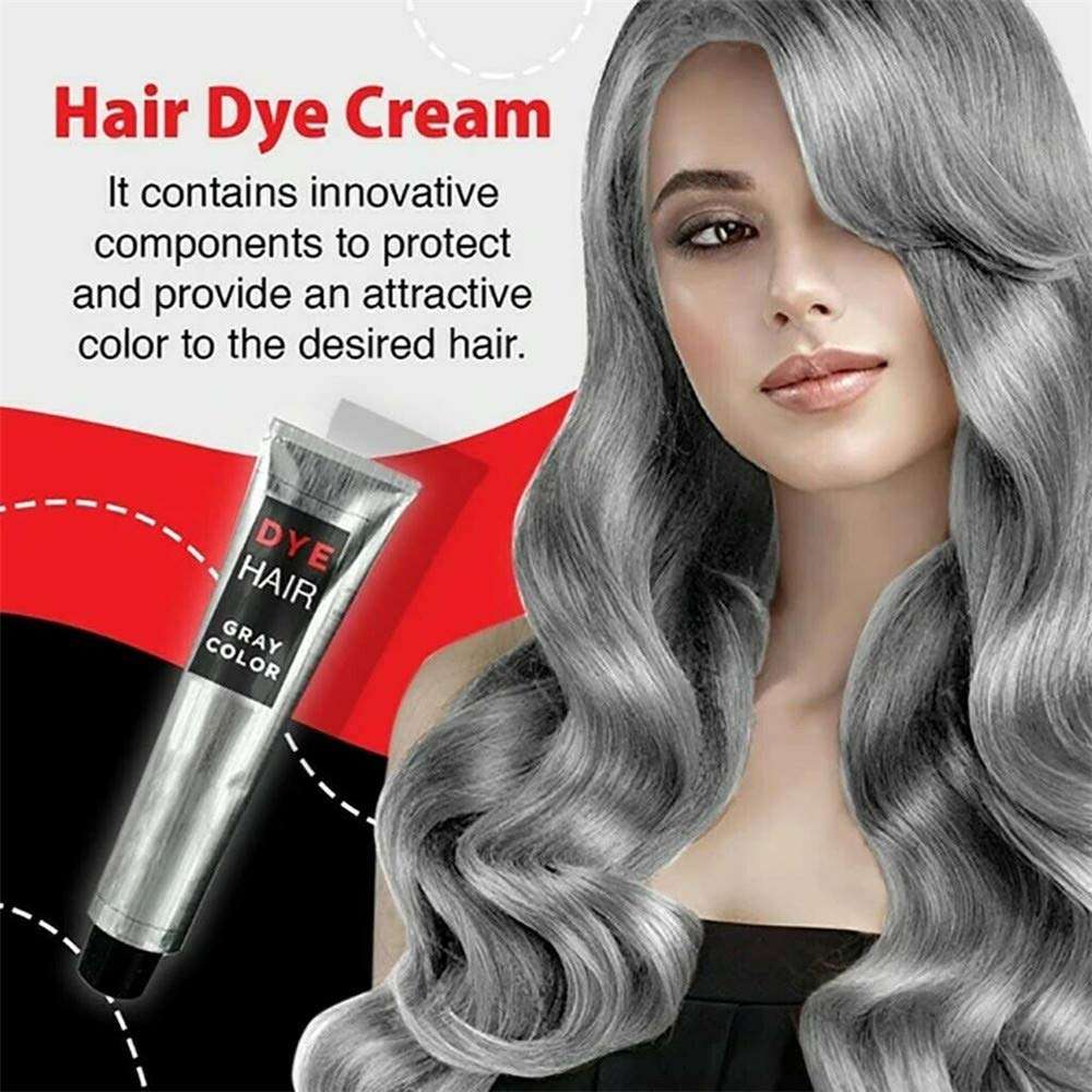 Silver Gray Hair Dye Cream, 100ml Hair Color Super Gray Dye Hair Cream, Unisex DIY Fashion Gray Silver Color - Long-Lasting, Easy to Use, A Dye Cares for Your Hair (1PC) 4