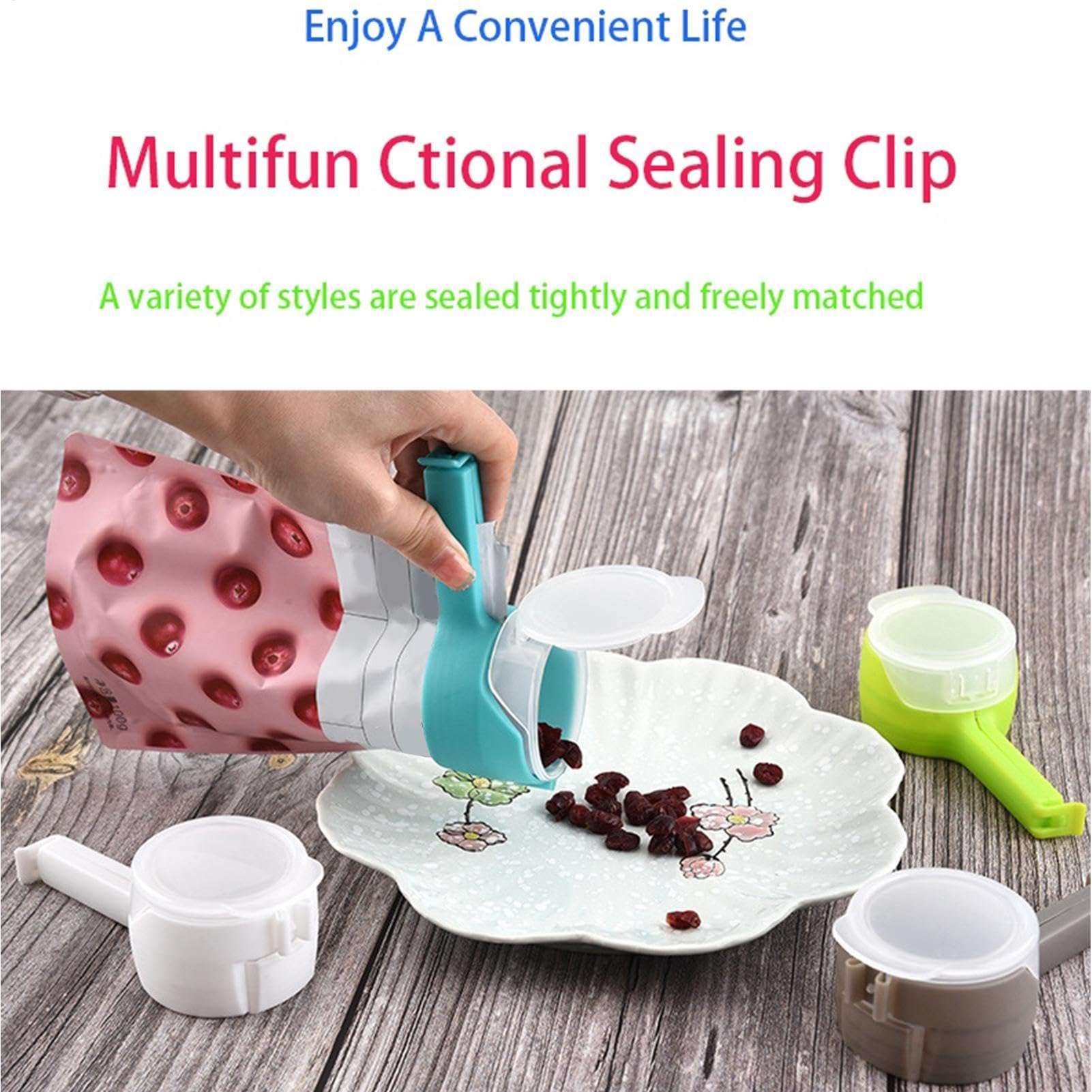 Bag Clips for Food Storage, 13CM Bag Clips with 6CM Pour Spout, Practical Food Bag Clips with Spout and Lid, Portable Healthy Food Clips Bag Sealing Clips, for Kitchen Gadgets 6