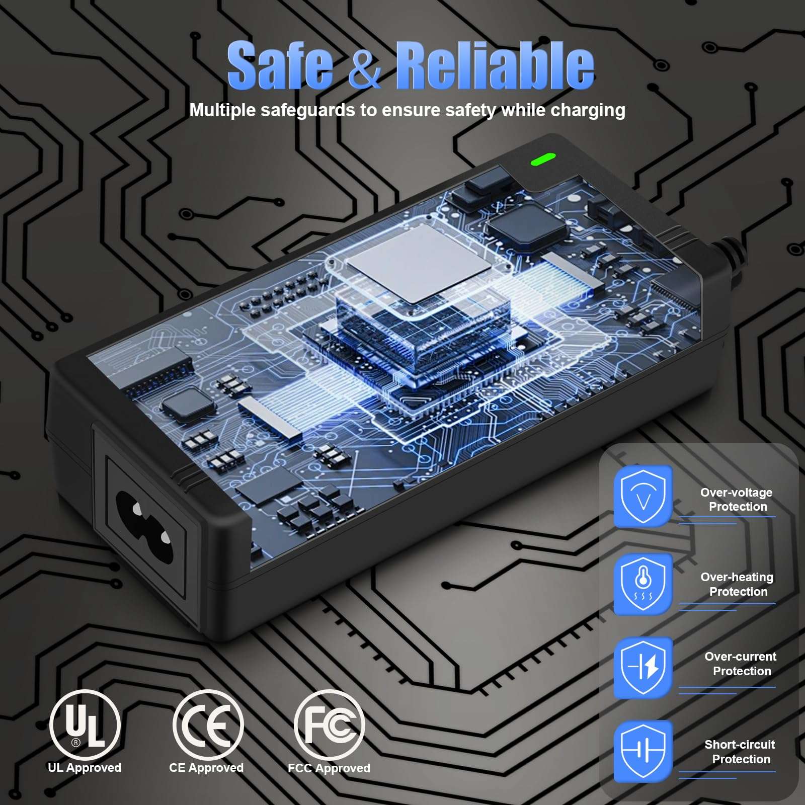 Carsty 42V Electric Scooter Charger UL Certified for 36V Lithium Battery 5 Plugs, Compatible with Gotrax, Jetson, Razor, Voyage, ninebot,Swagtron,Bird,Segway Electric Bike Scooters Ebikes 4