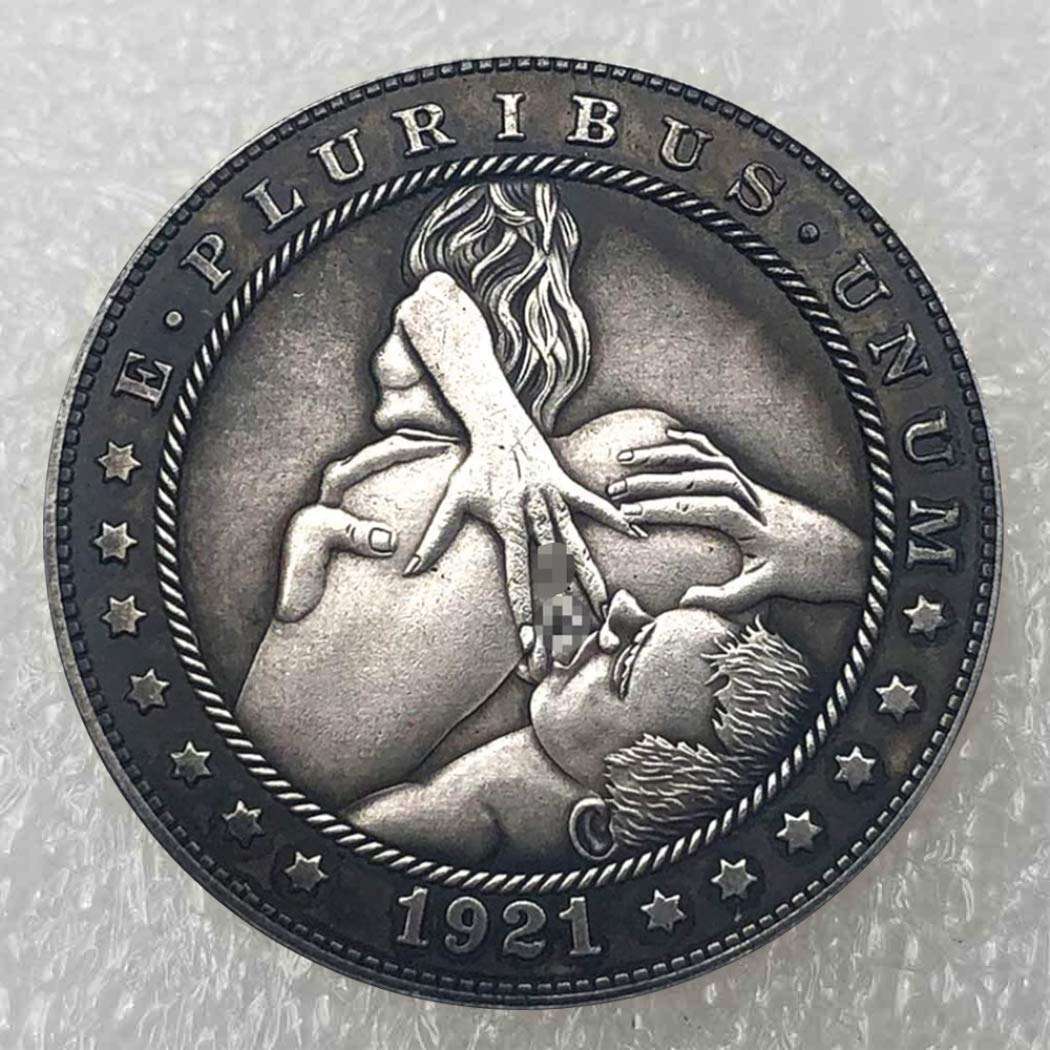 MOMOKY 1921 Challenge Coin The Taste of Love Hobo Coin Collecting-Funny Adult Toy Arts Naked Souvenir Old Coins-American Liberty Eagle Lucky Morgan Coin Discovery Collection Silver 2