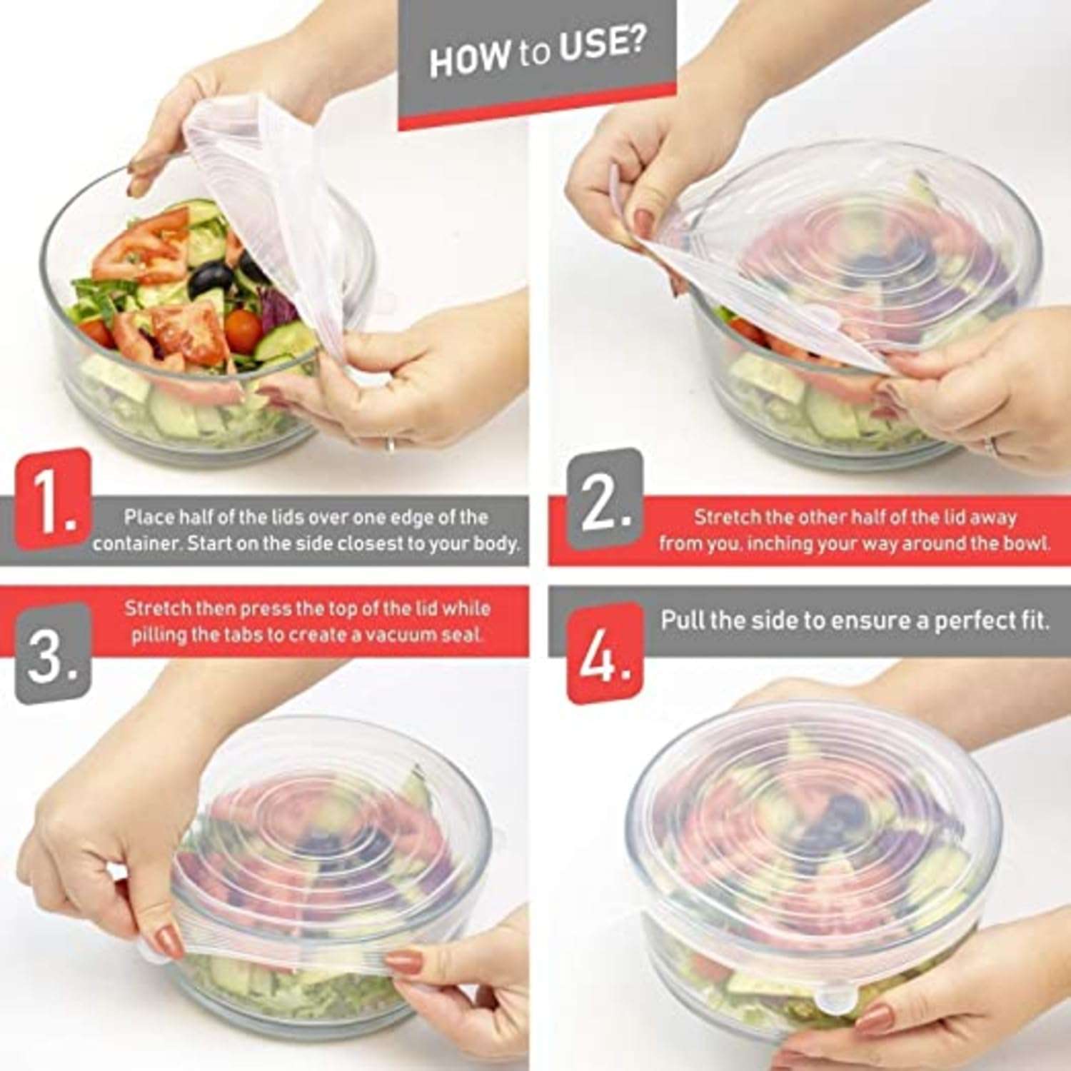 DEALBOOTH Silicon Reusable Cover Lid Seal for Utensils Stretchable Microwave safe Plastic Wrap, Alternative for Storage Pails and Containers, Set of 6 Different Sizes, to Keep Food Fresh 4