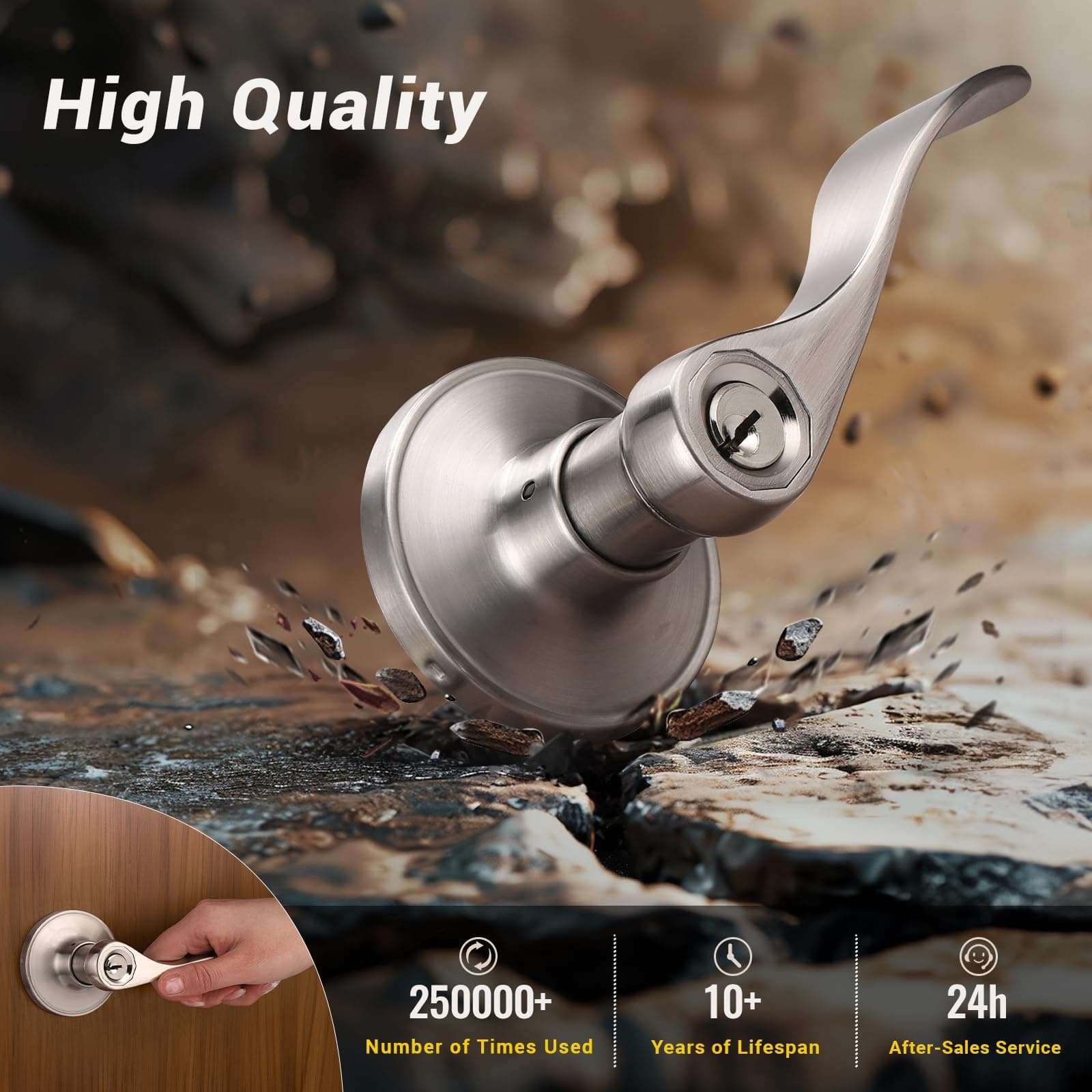 Knobonly 6 Pack Wave Style Door Handles Satin Nickel Finish (Keyed Alike Entry Door Handles) 3