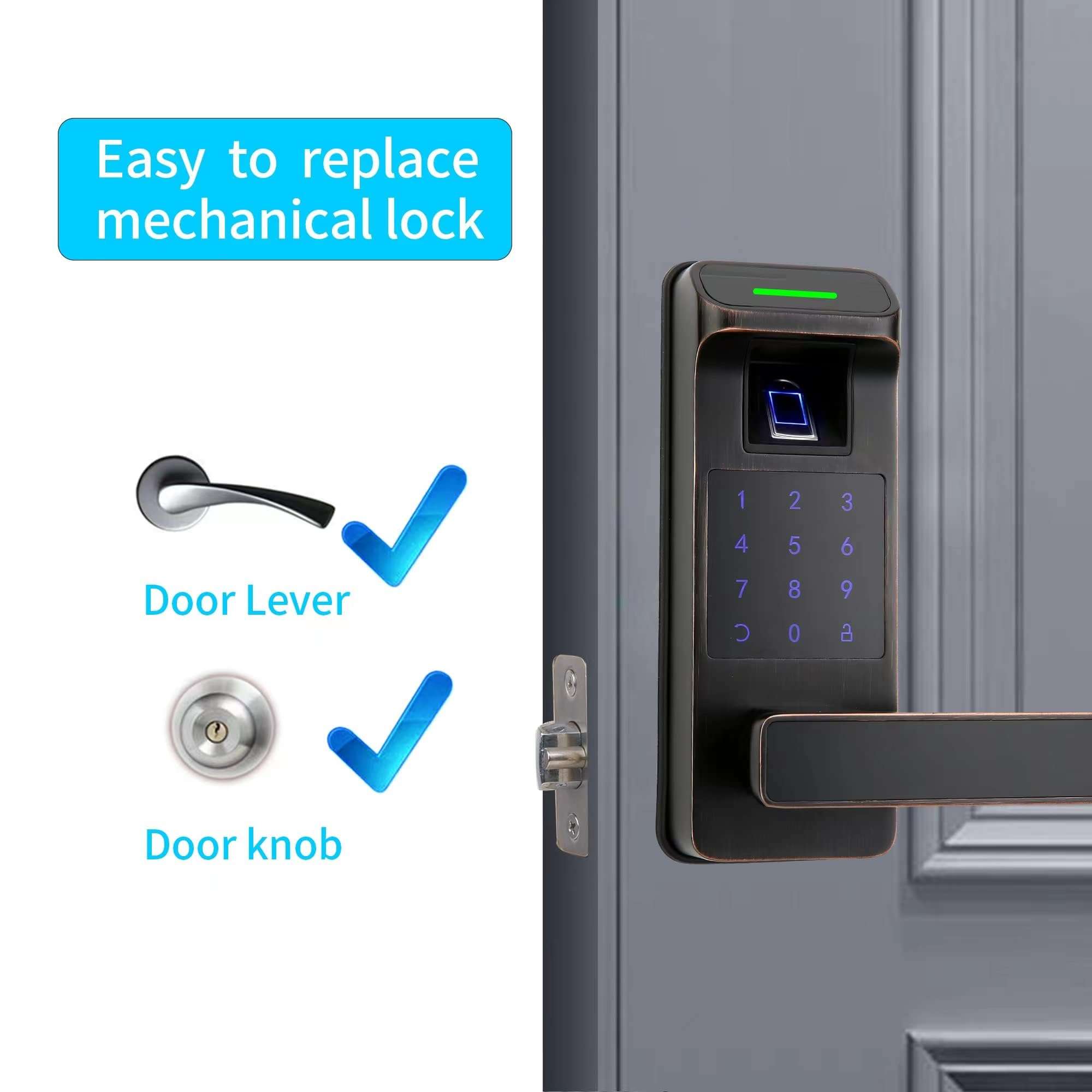 HARFO Keyless Entry Door Lock with Touchscreen OLED Display, Passcode Entry Office Home (Aged Bronze) 4