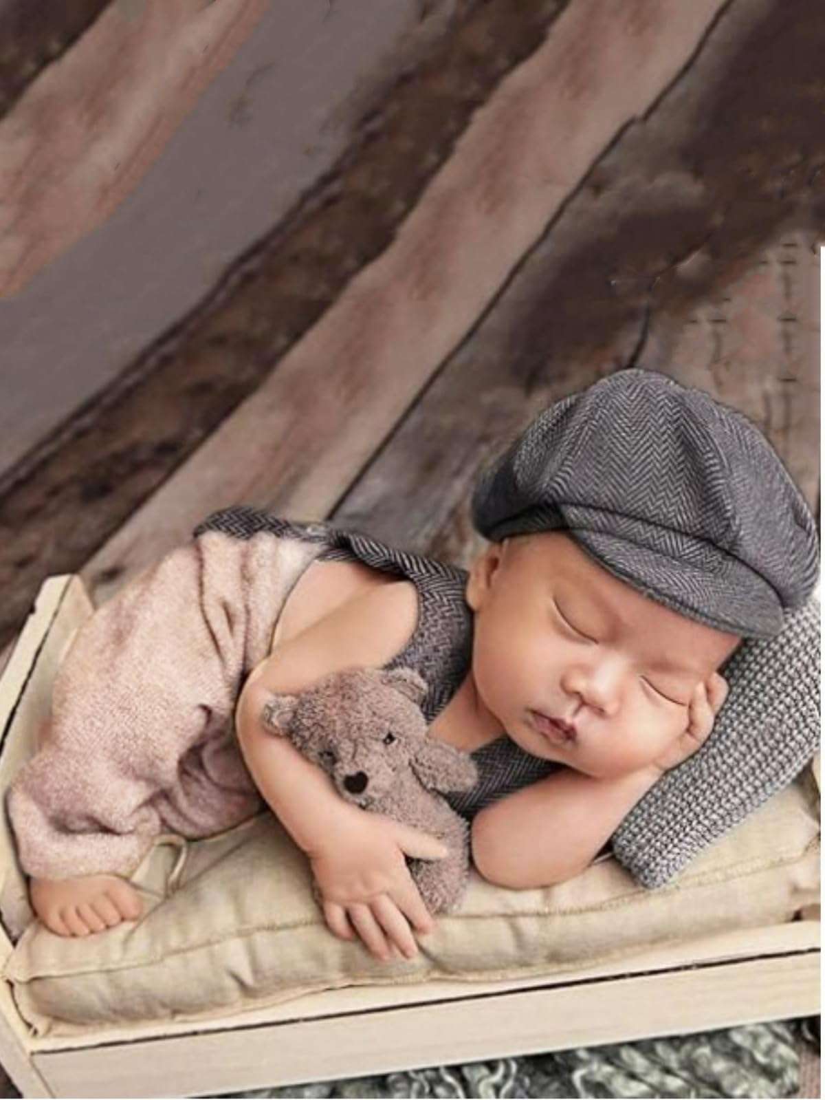 Vomdrok Newborn Photography Props: Grey Gentleman Suit with Hat & Suspender Pants - Unisex, Newborn (0-3 months) - Perfect for Baby Photography, Gifts 1