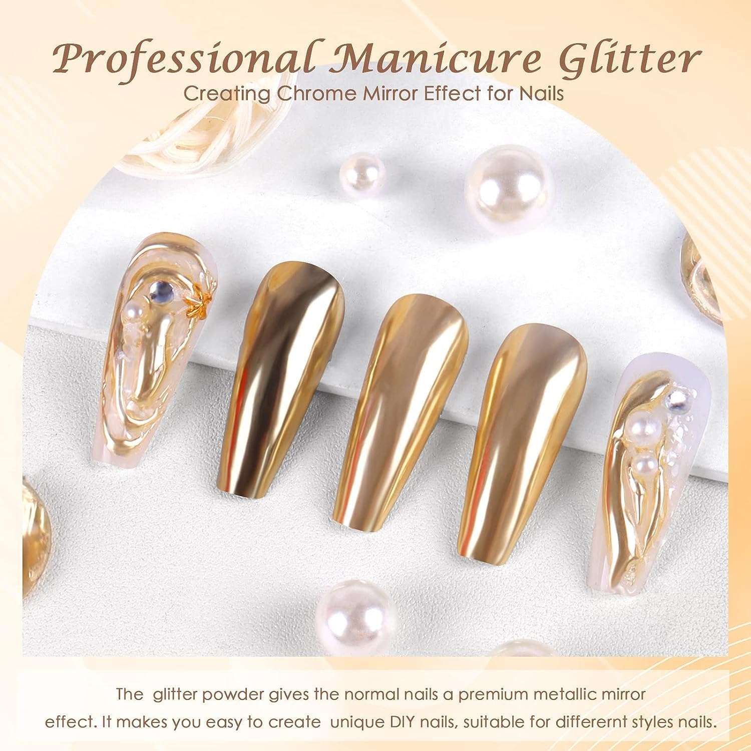 AISHU Golden Chrome Nail Powder Solid Glitter Fairy Shell Nails Art Powder Holographic Ice Transparent Aurora Moonlight Manicure Pigment with Tool 3