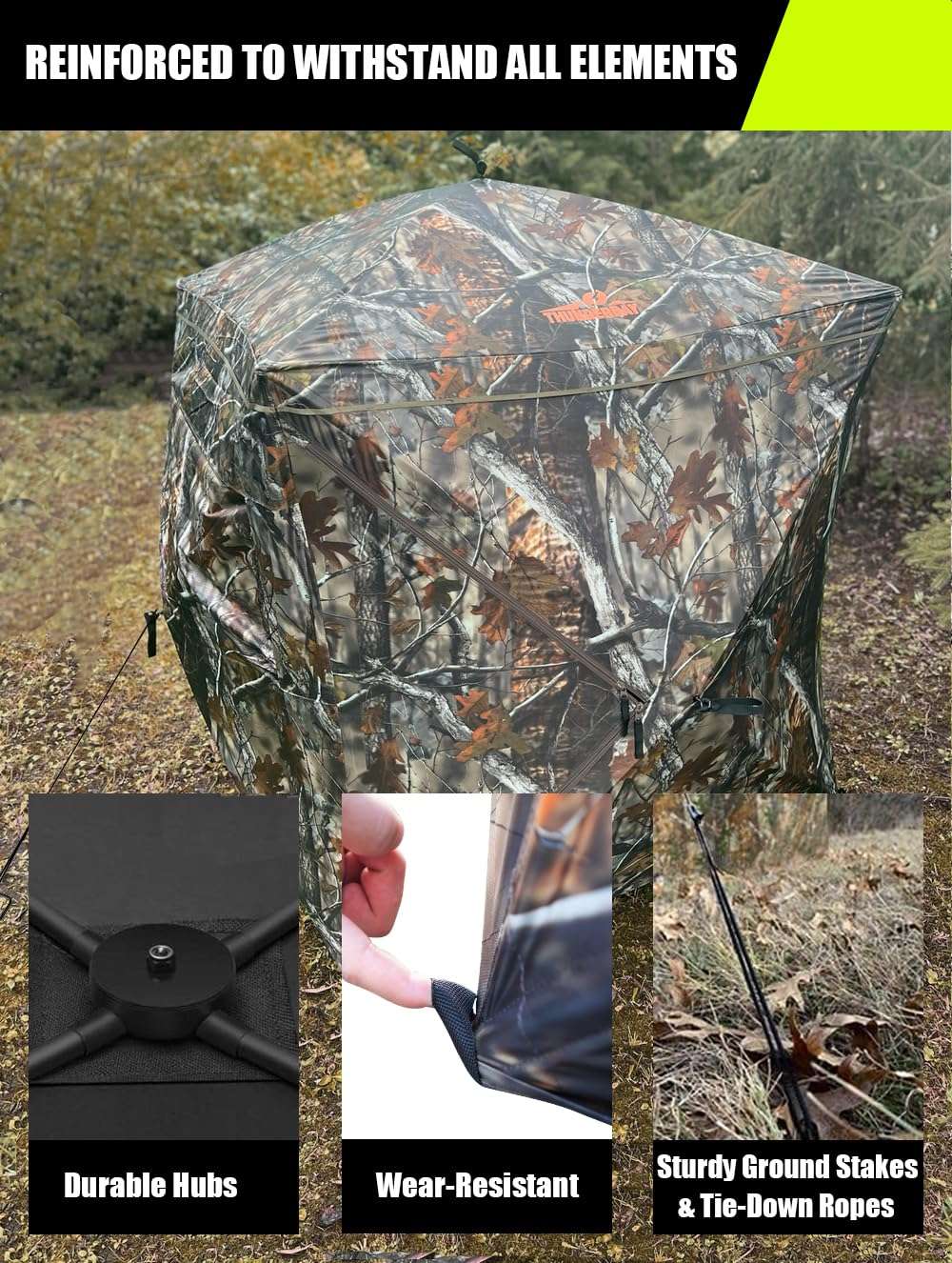 THUNDERBAY See Through Hunting Blind 270 Degree with Carrying Bag & Ground Stakes, Portable 2-3 Person Pop Up Ground Blinds, Durable See Thru Hunting Tent for Deer & Turkey Hunting 6