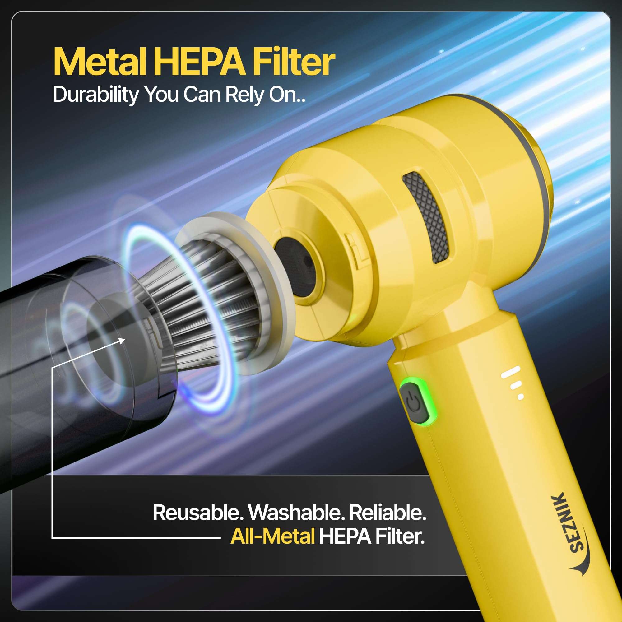 SEZNIK Vacuum Cleaner for Home Use | 4 in 1 Cordless Vacuum Cleaner & Blower | Rechargeable 6000mAh | 3 Speed Suction Upto 15000PA | BLDC Motor | Home & Car Use | 1 Year Warranty 3